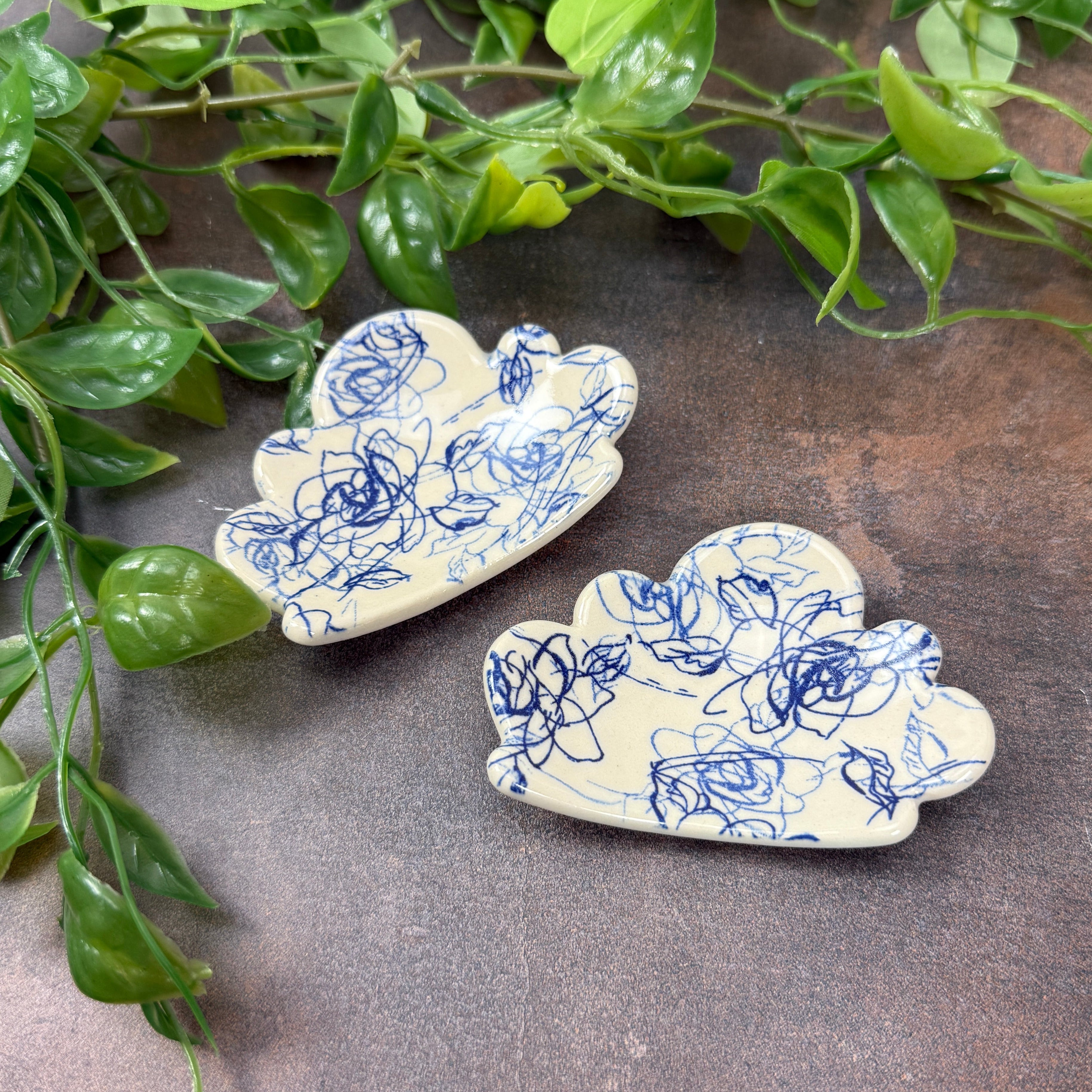 Cloud Shaped Trivet with Blue Rose Pattern