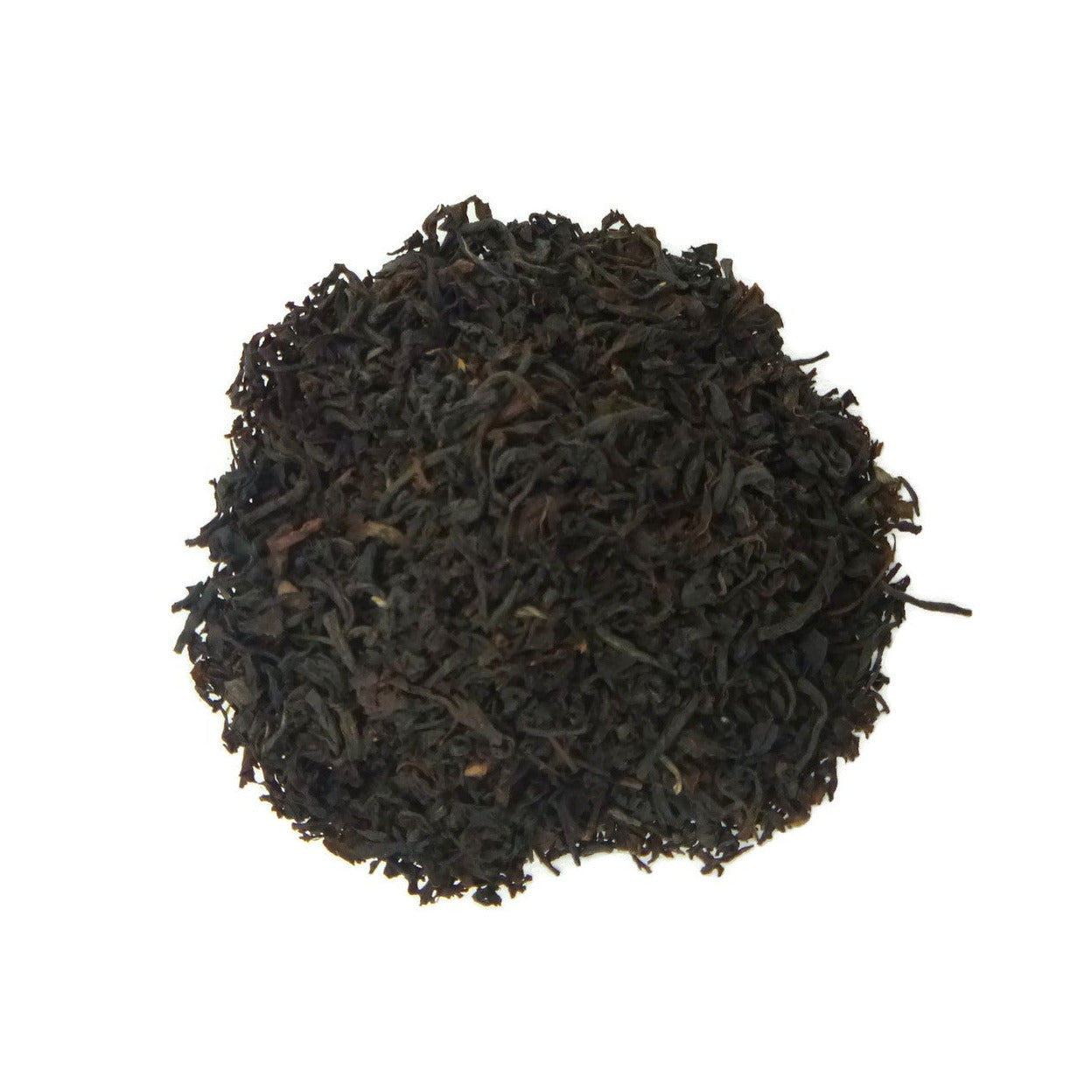 Black tea leaves on a white background