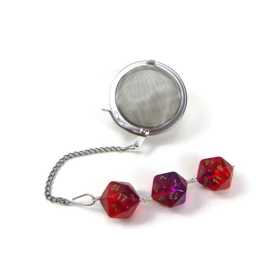 Tea Infuser with Gemini Translucent Red-Violet D20s