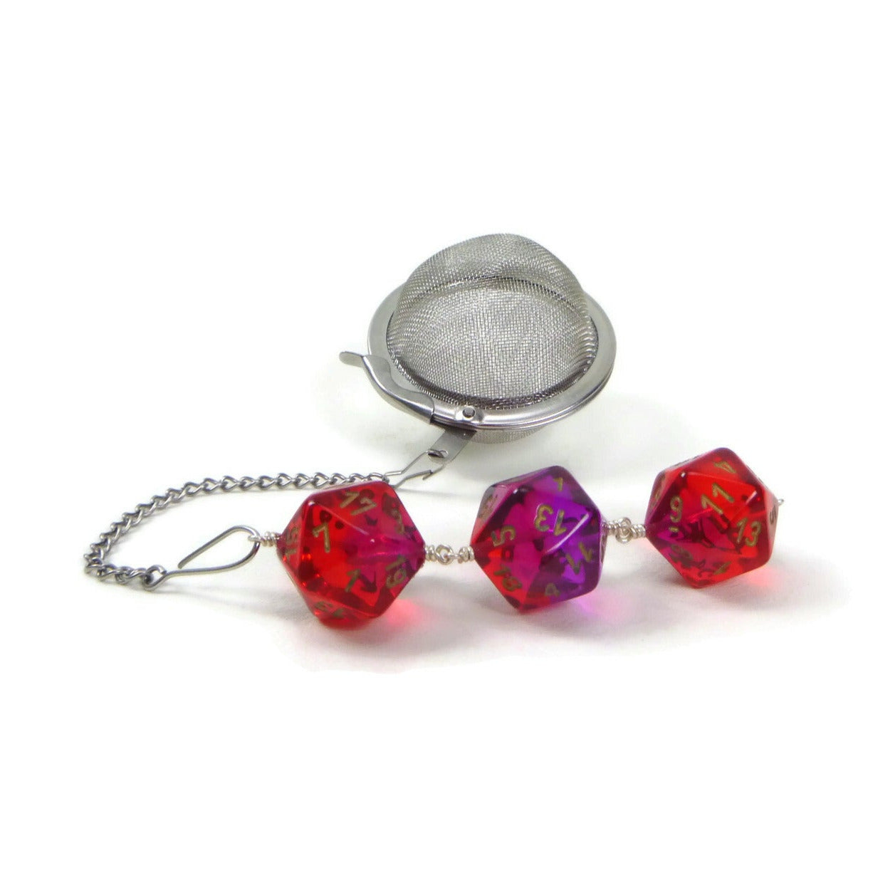 Tea Infuser with Gemini Translucent Red-Violet D20s