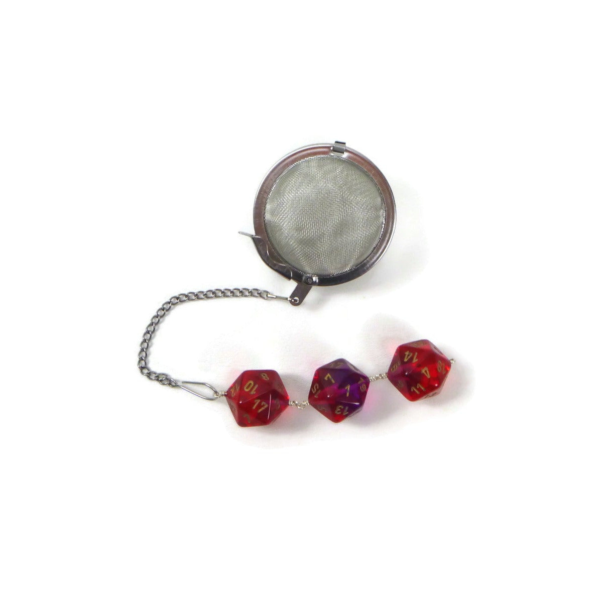 Tea Infuser with Gemini Translucent Red-Violet D20s