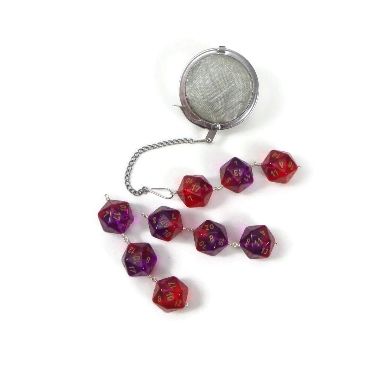 Tea Infuser with Gemini Translucent Red-Violet D20s