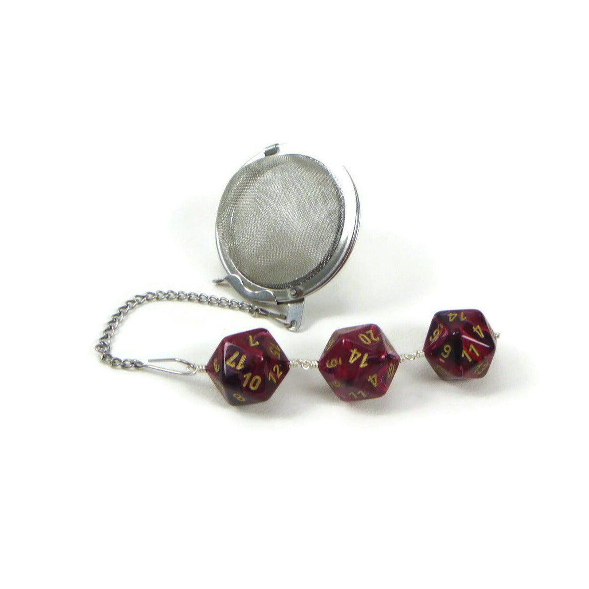Tea Infuser with Burgundy Red Vortex Dice