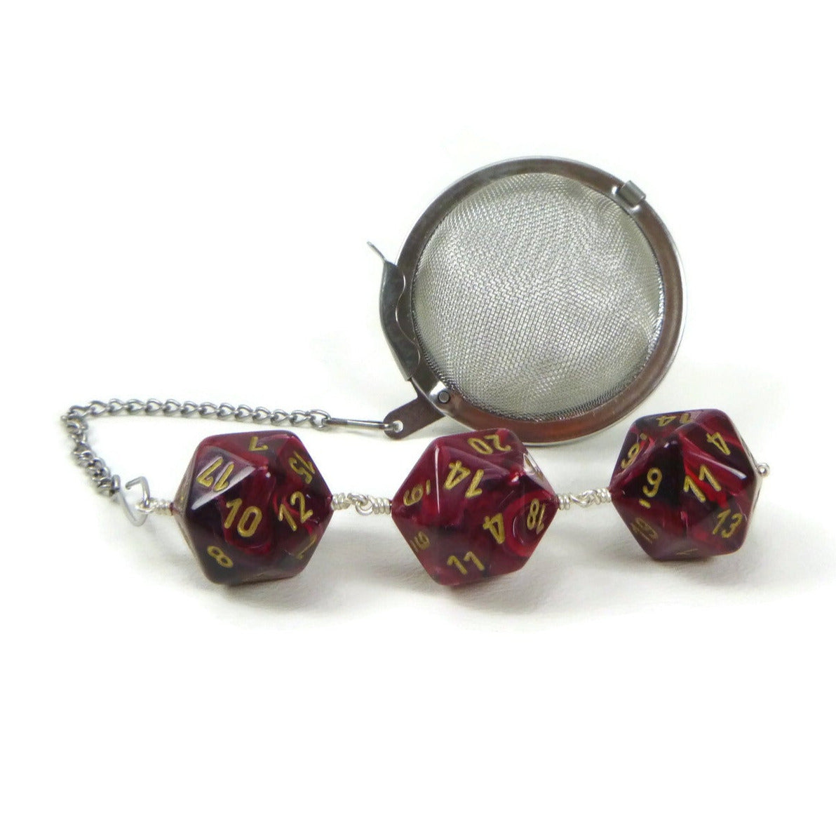 Tea Infuser with Burgundy Red Vortex Dice