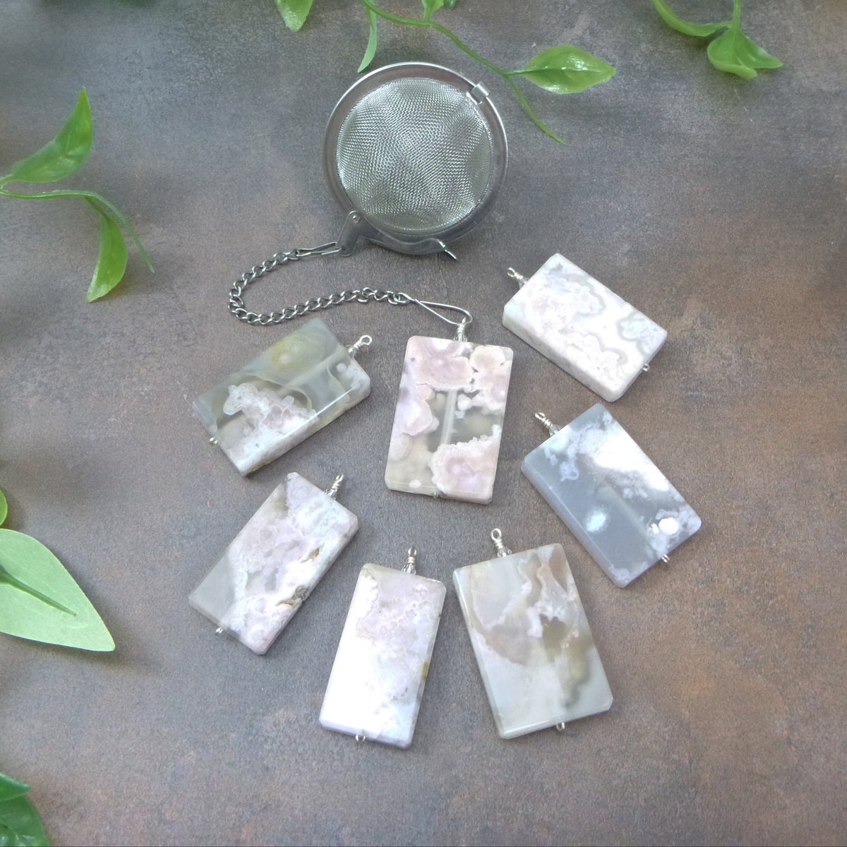 Tea infuser with cherry blossom agate charm