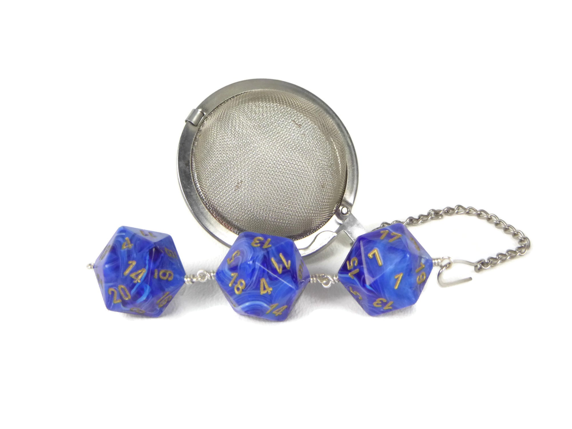 Tea Infuser with Swirled Blue Dice Trio