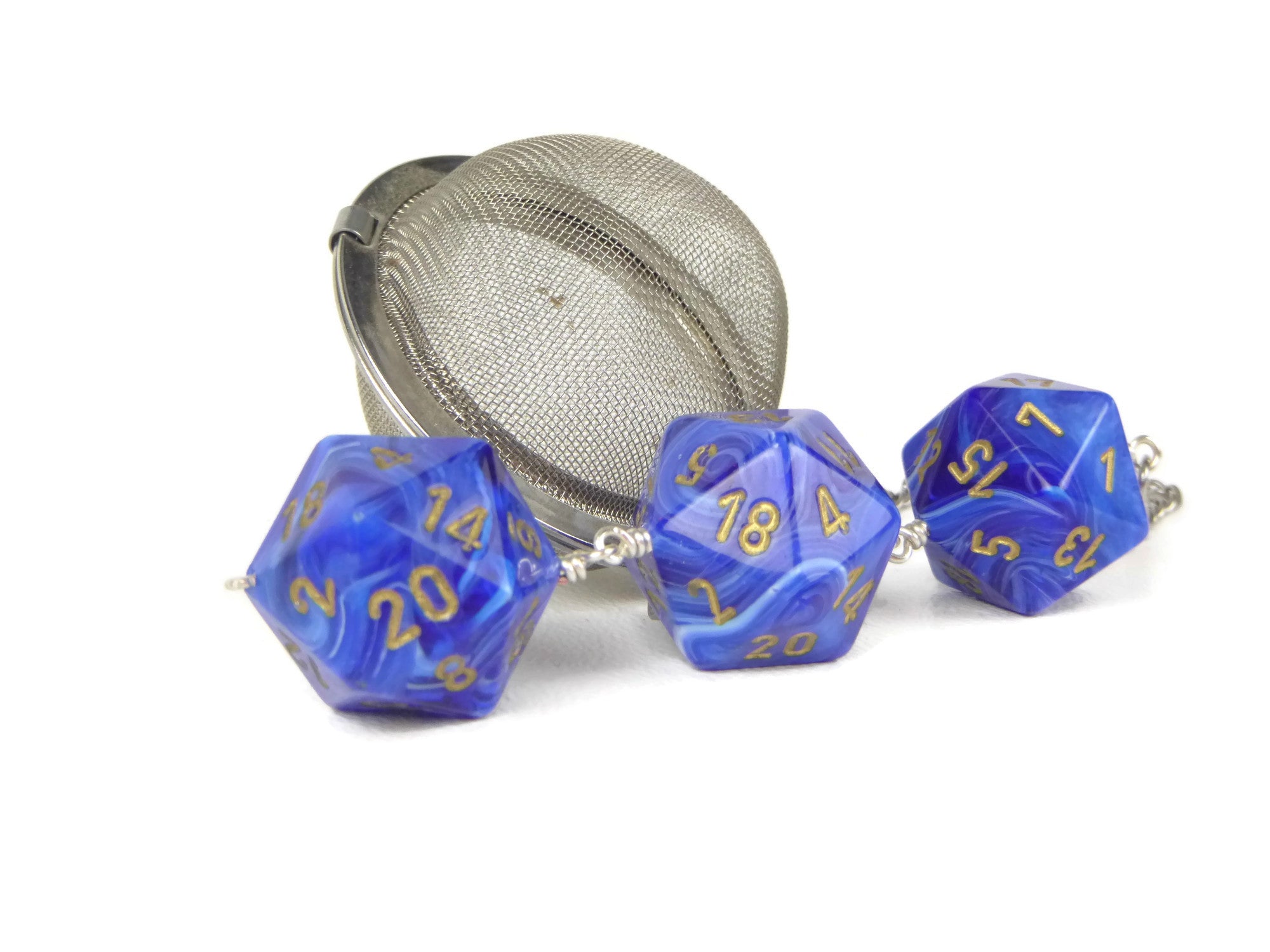 Tea Infuser with Swirled Blue Dice Trio