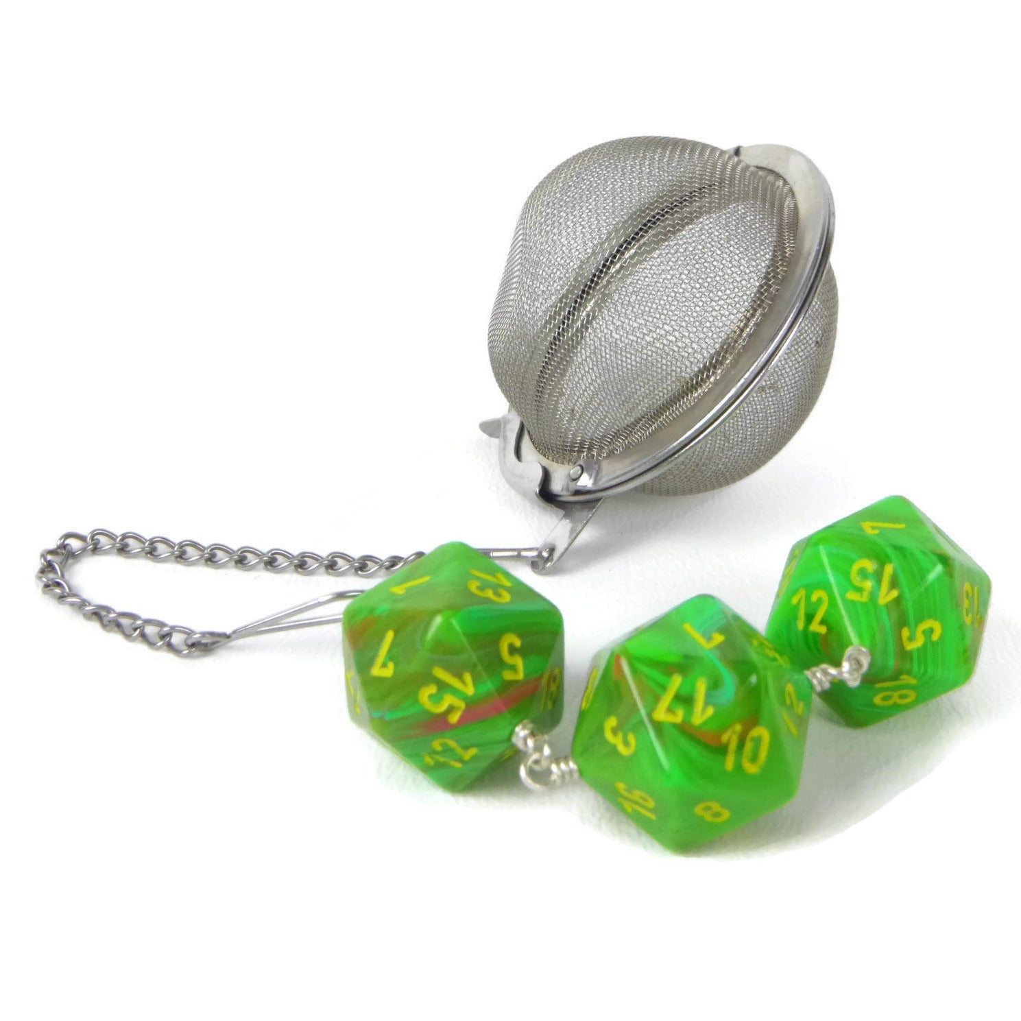 Tea Infuser with Slime Green Vortex Dice Trio
