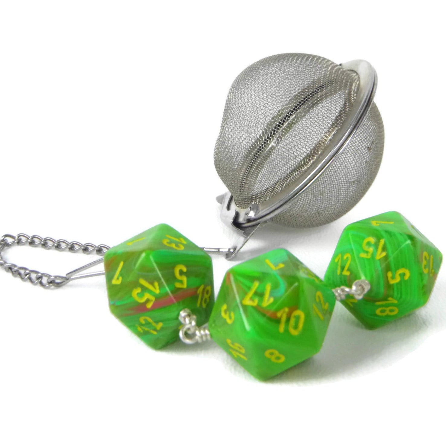 Tea Infuser with Slime Green Vortex Dice Trio