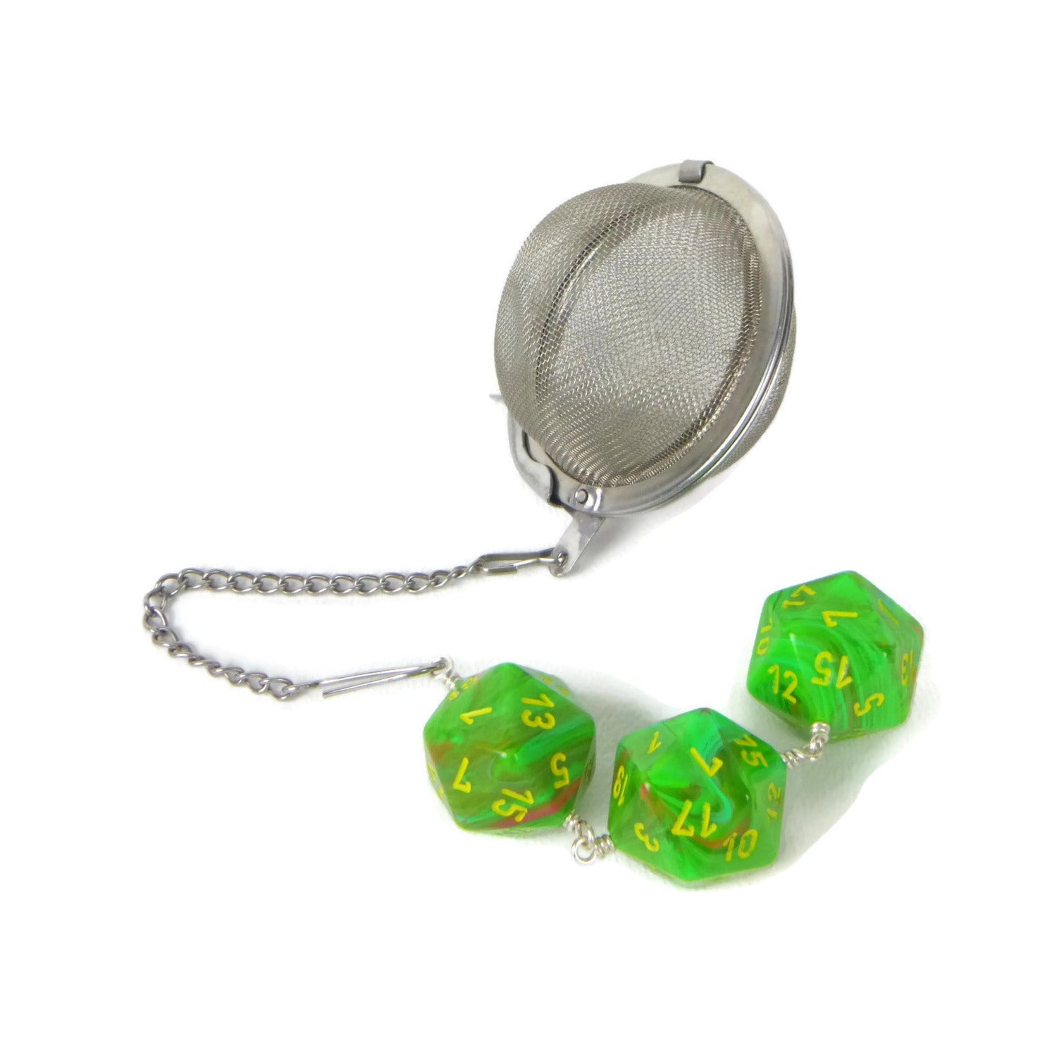 Tea Infuser with Slime Green Vortex Dice Trio