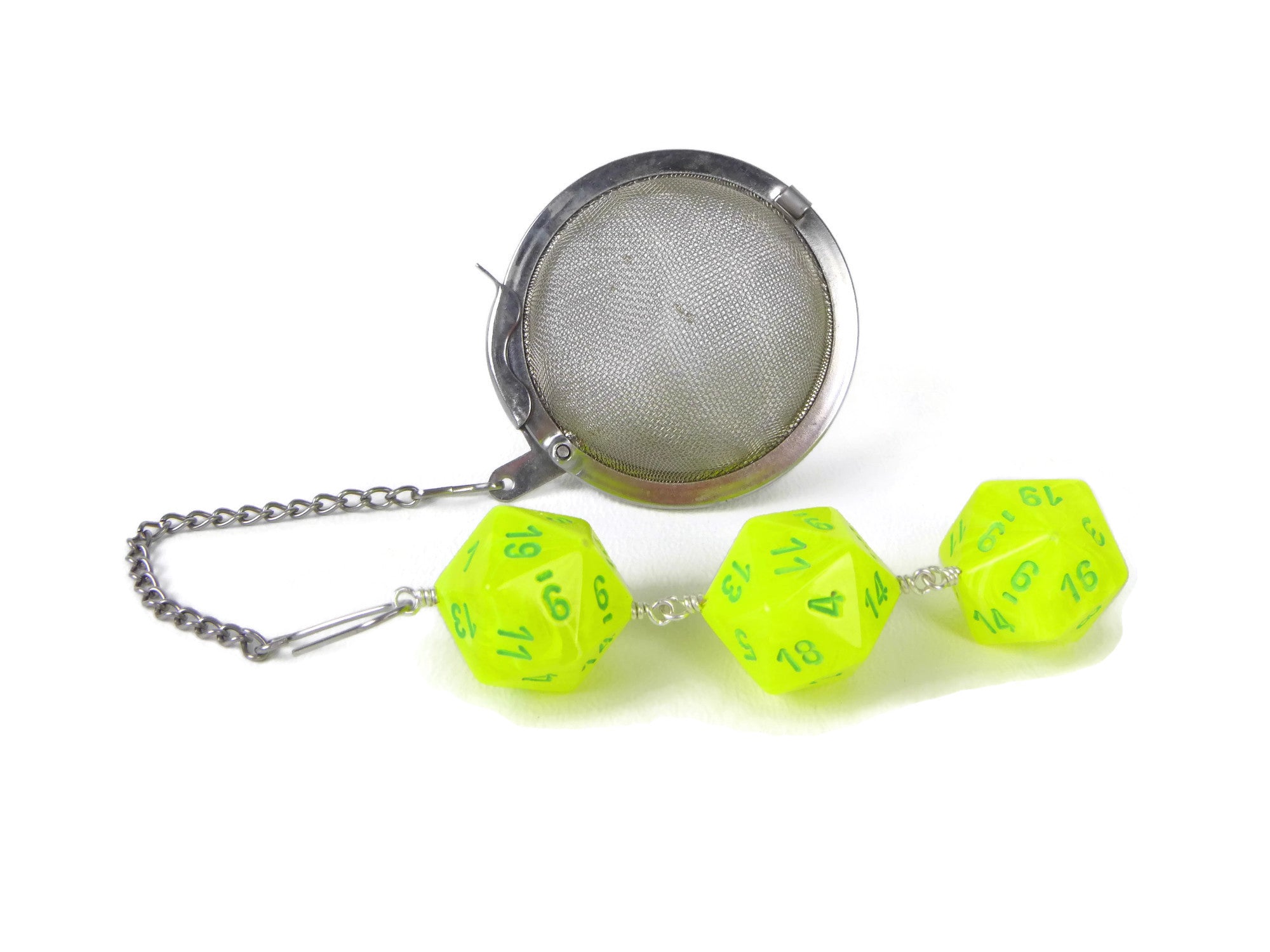 Tea Infuser with Neon Yellow Swirled Dice Trio