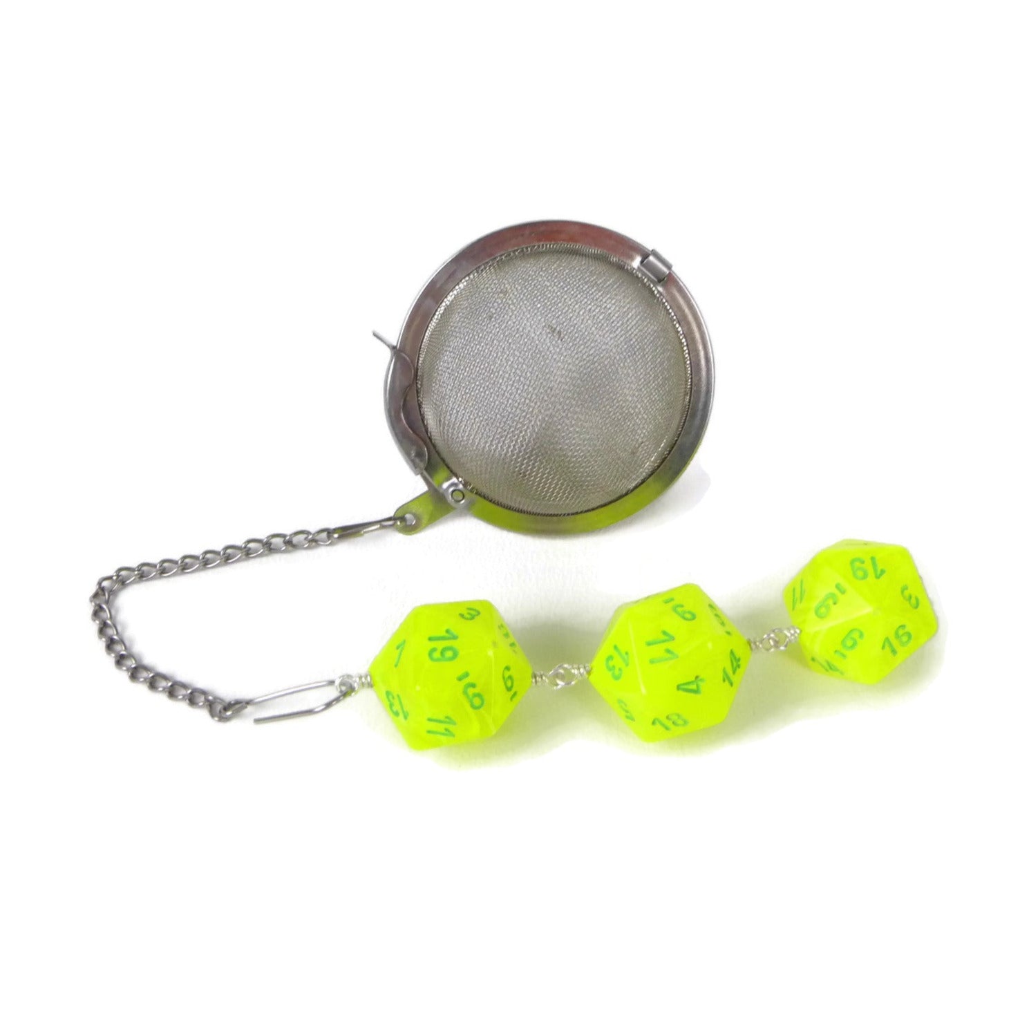Tea Infuser with Neon Yellow Swirled Dice Trio