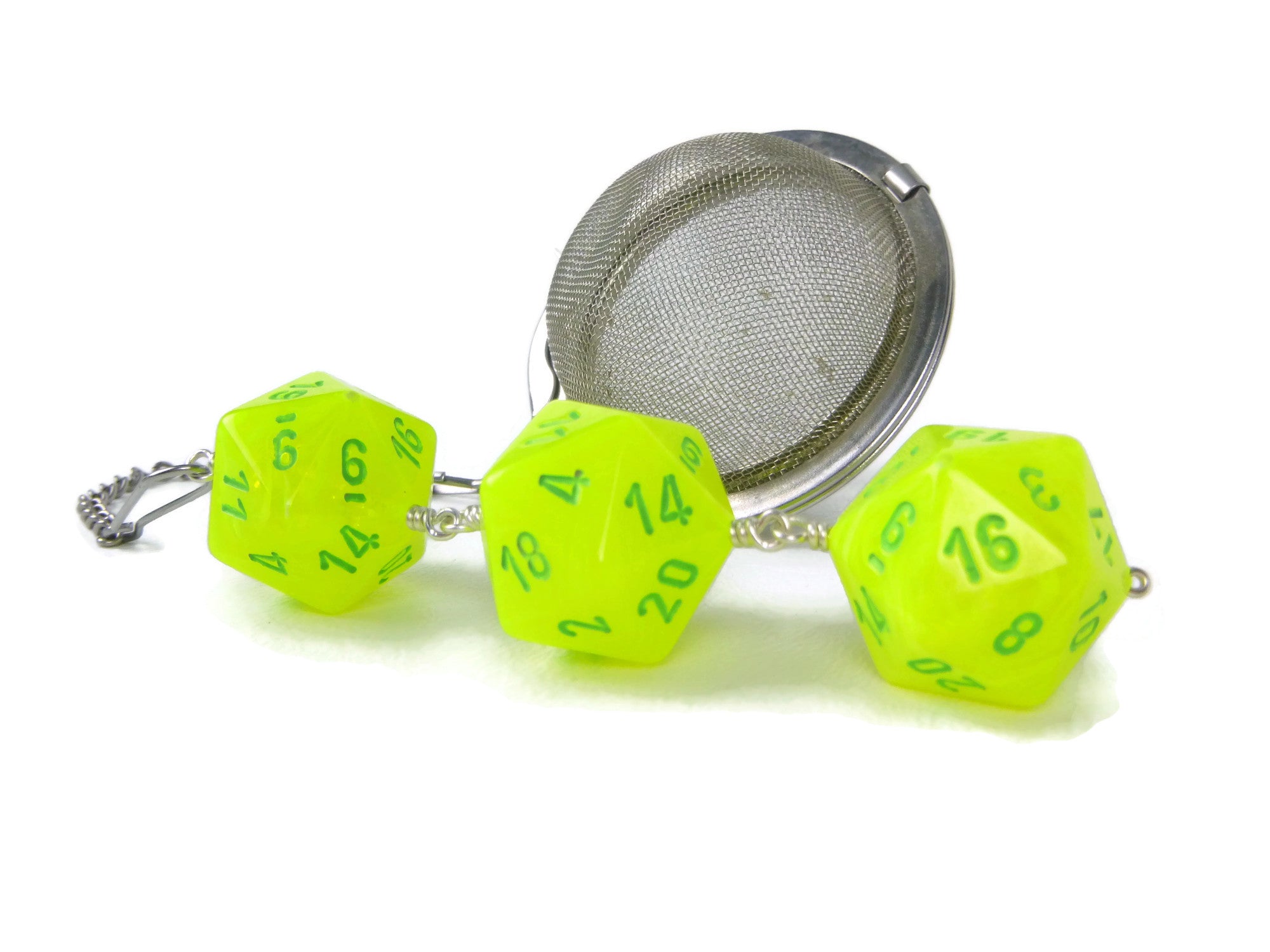 Tea Infuser with Neon Yellow Swirled Dice Trio
