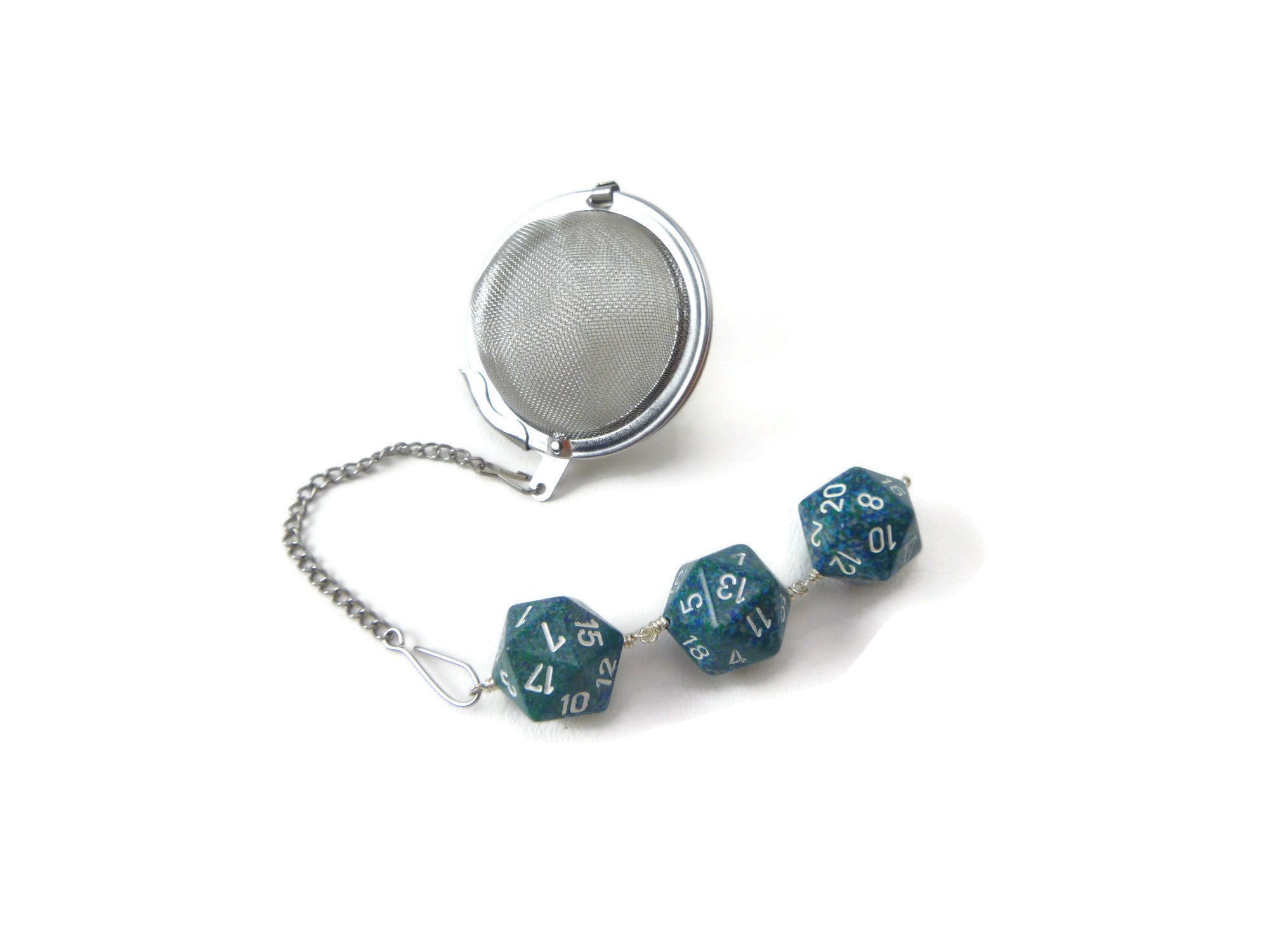 Tea Infuser with Speckled Blue-Green Dice Trio