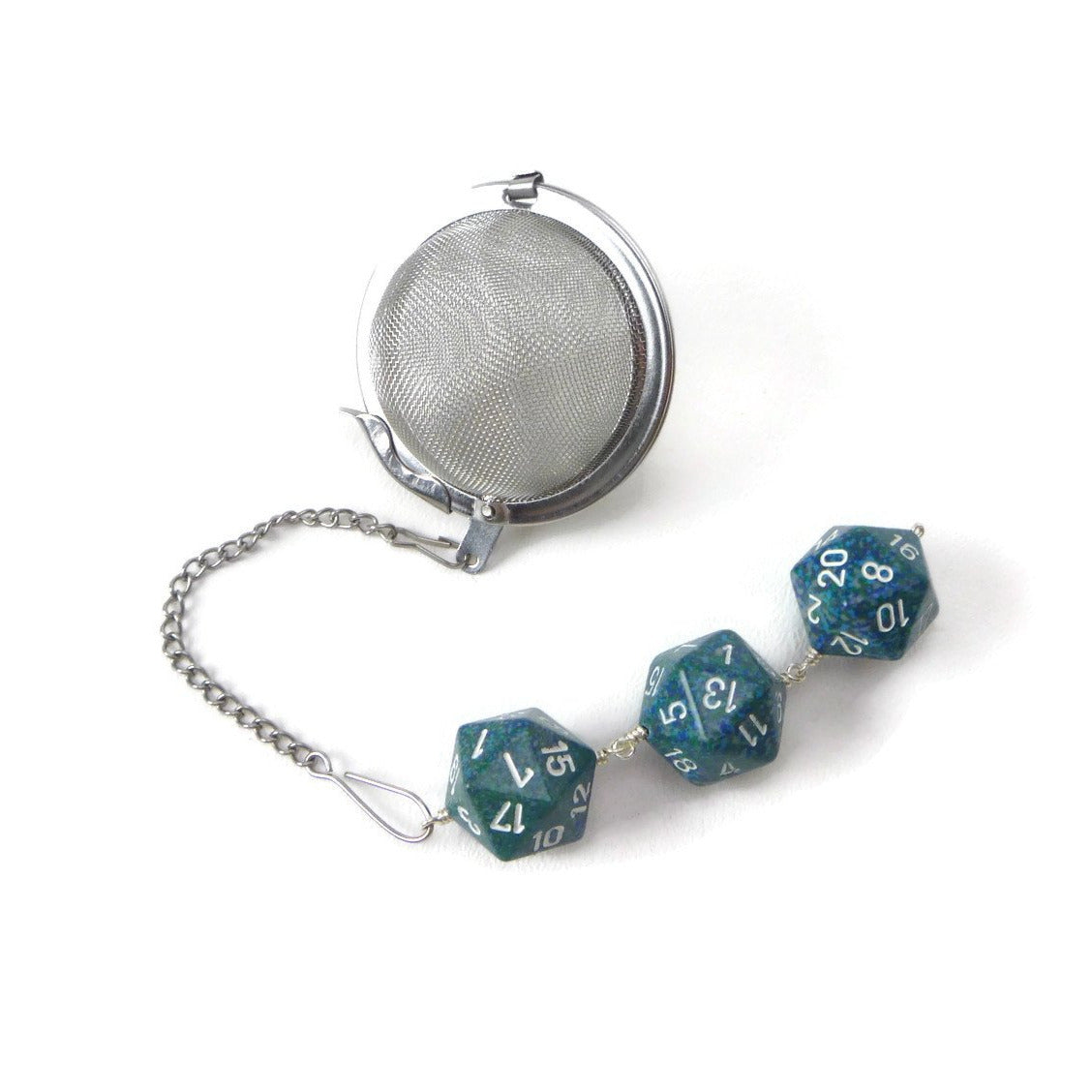 Tea Infuser with Speckled Blue-Green Dice Trio