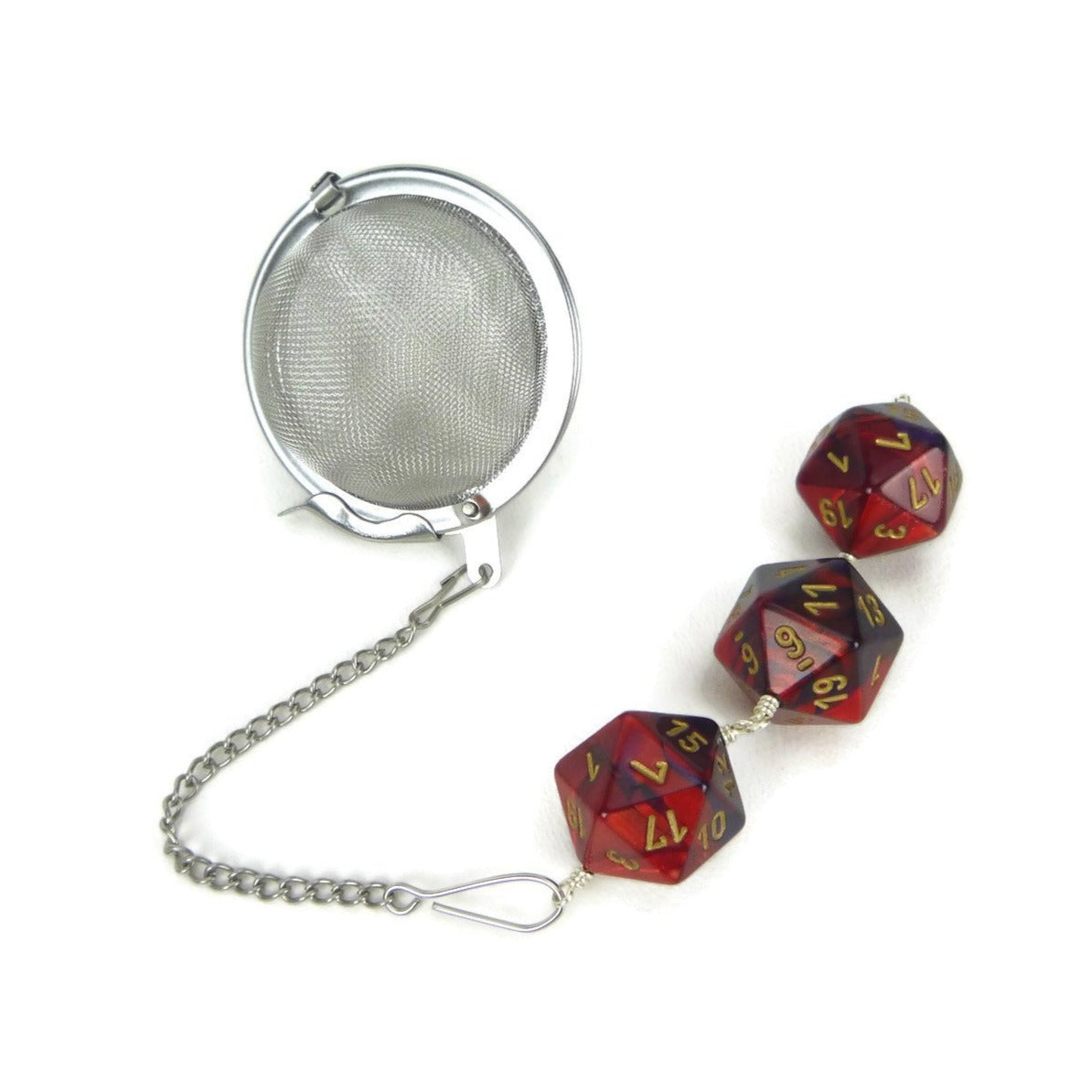 Tea Infuser with Red and Purple Dice Trio