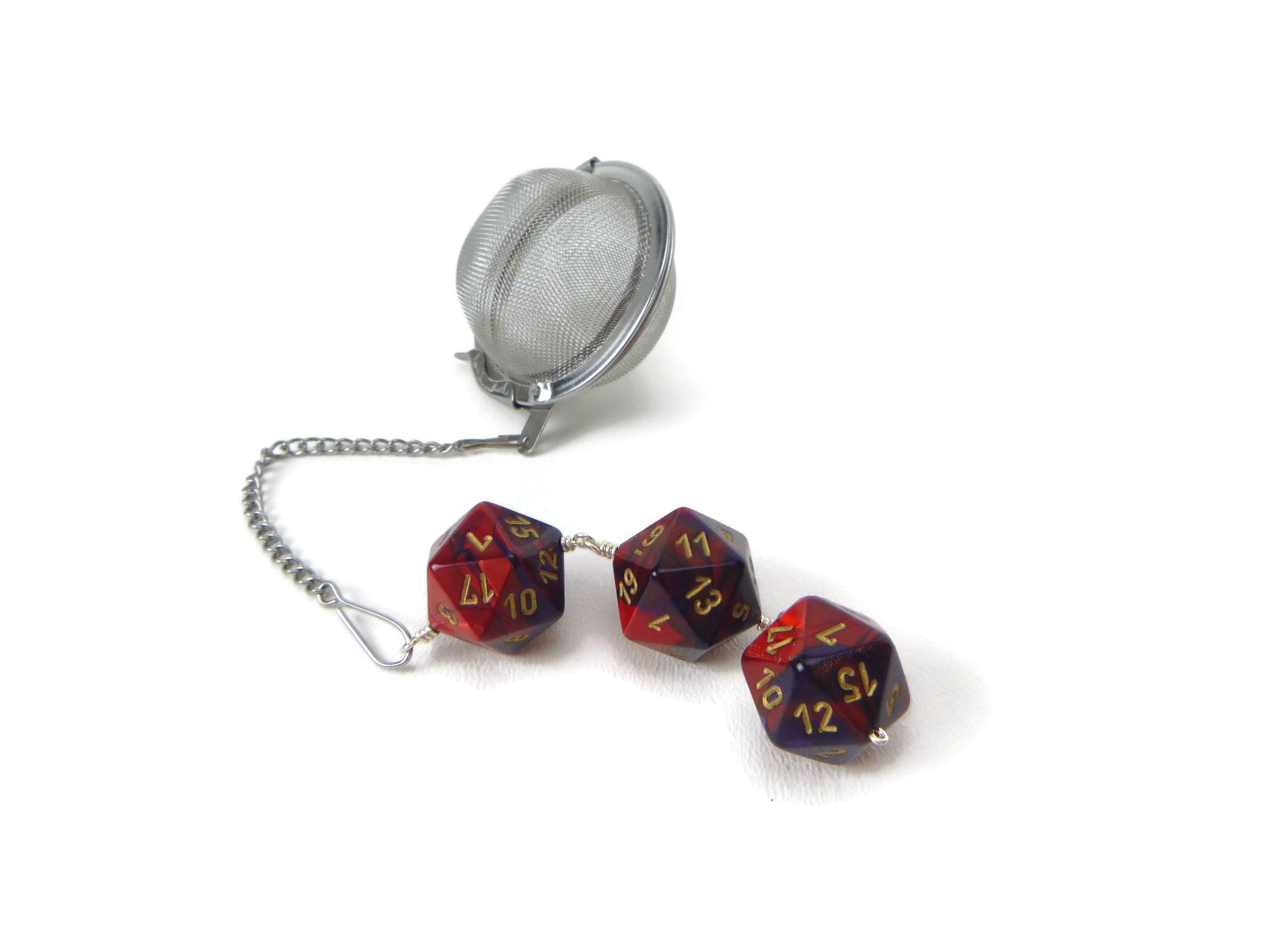 Tea Infuser with Red and Purple Dice Trio