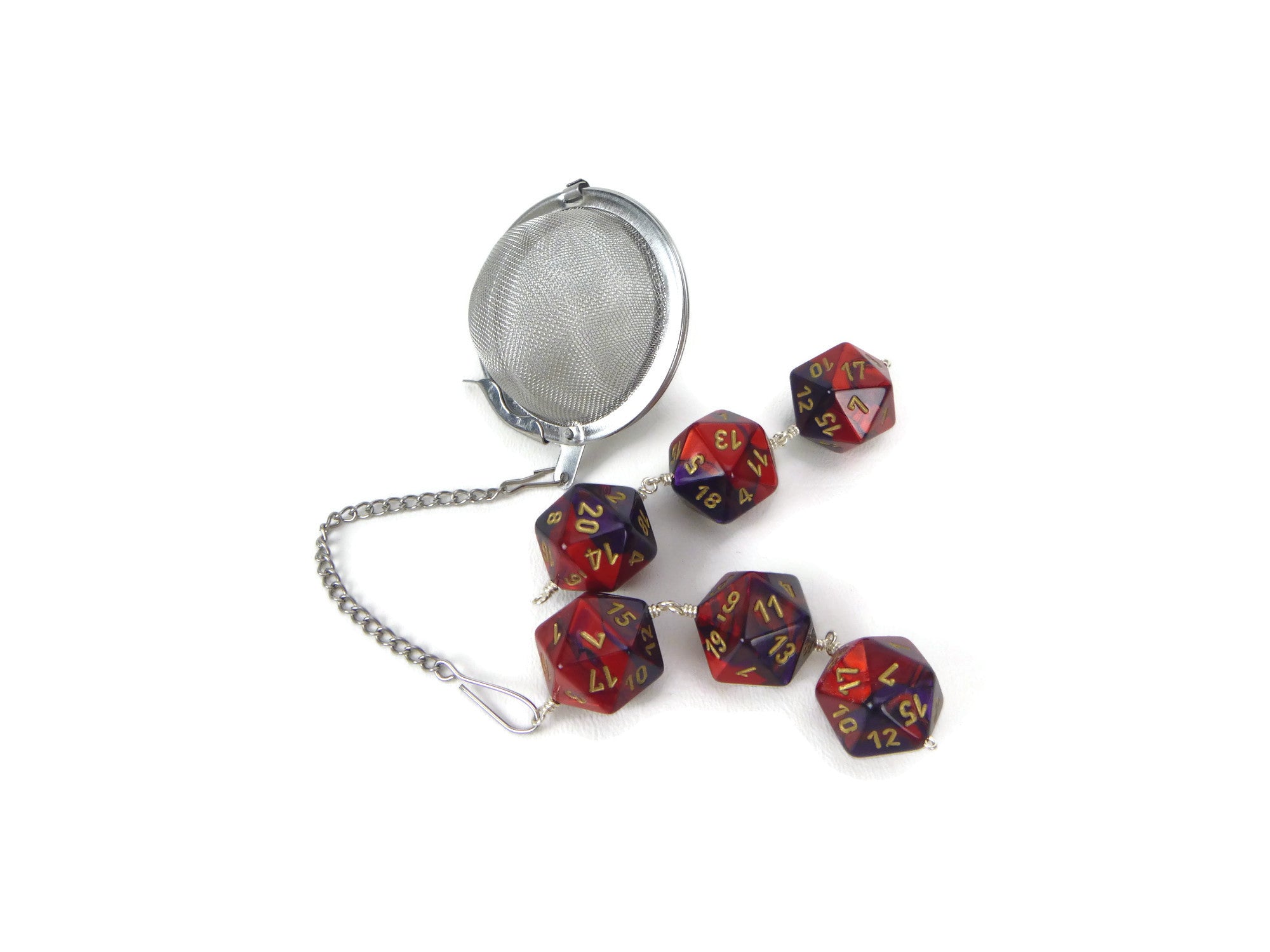 Tea Infuser with Red and Purple Dice Trio