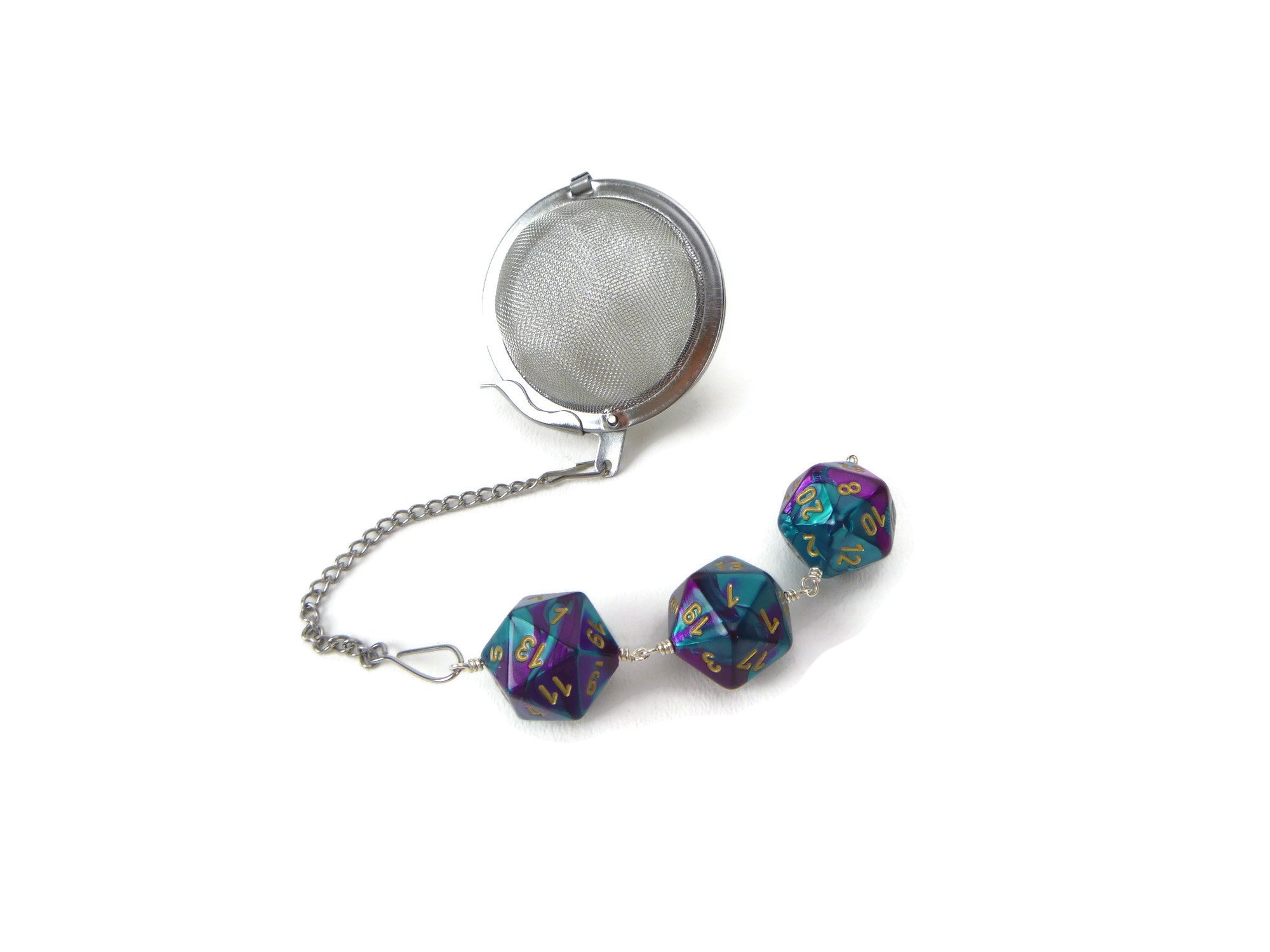 Tea Infuser with Teal and Purple Dice Trio