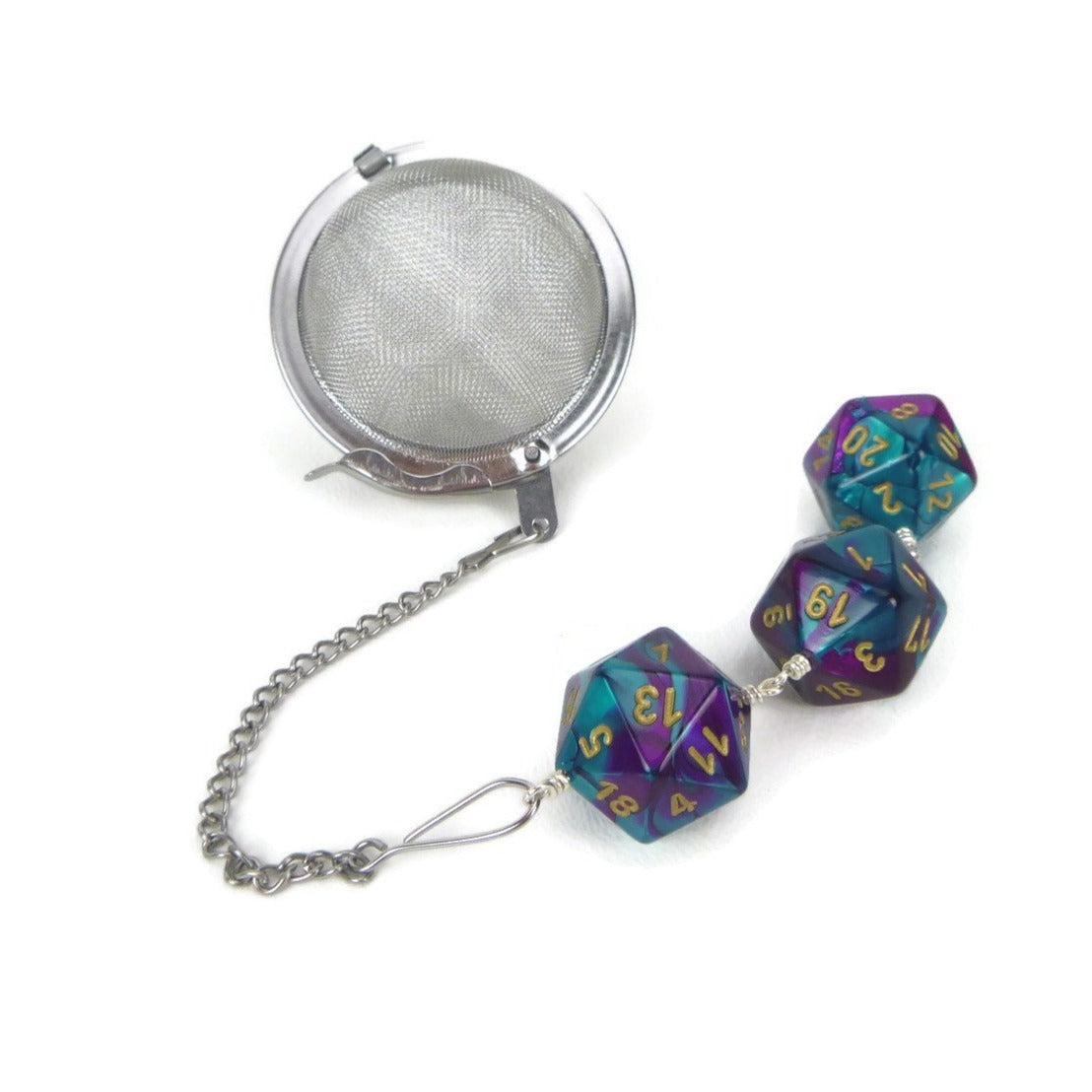 Tea Infuser with Teal and Purple Dice Trio