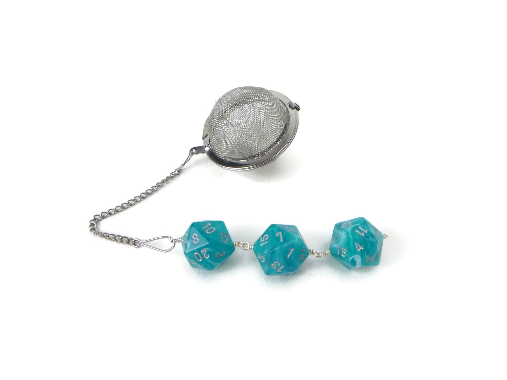 Tea Infuser with Swirled Teal Dice Trio