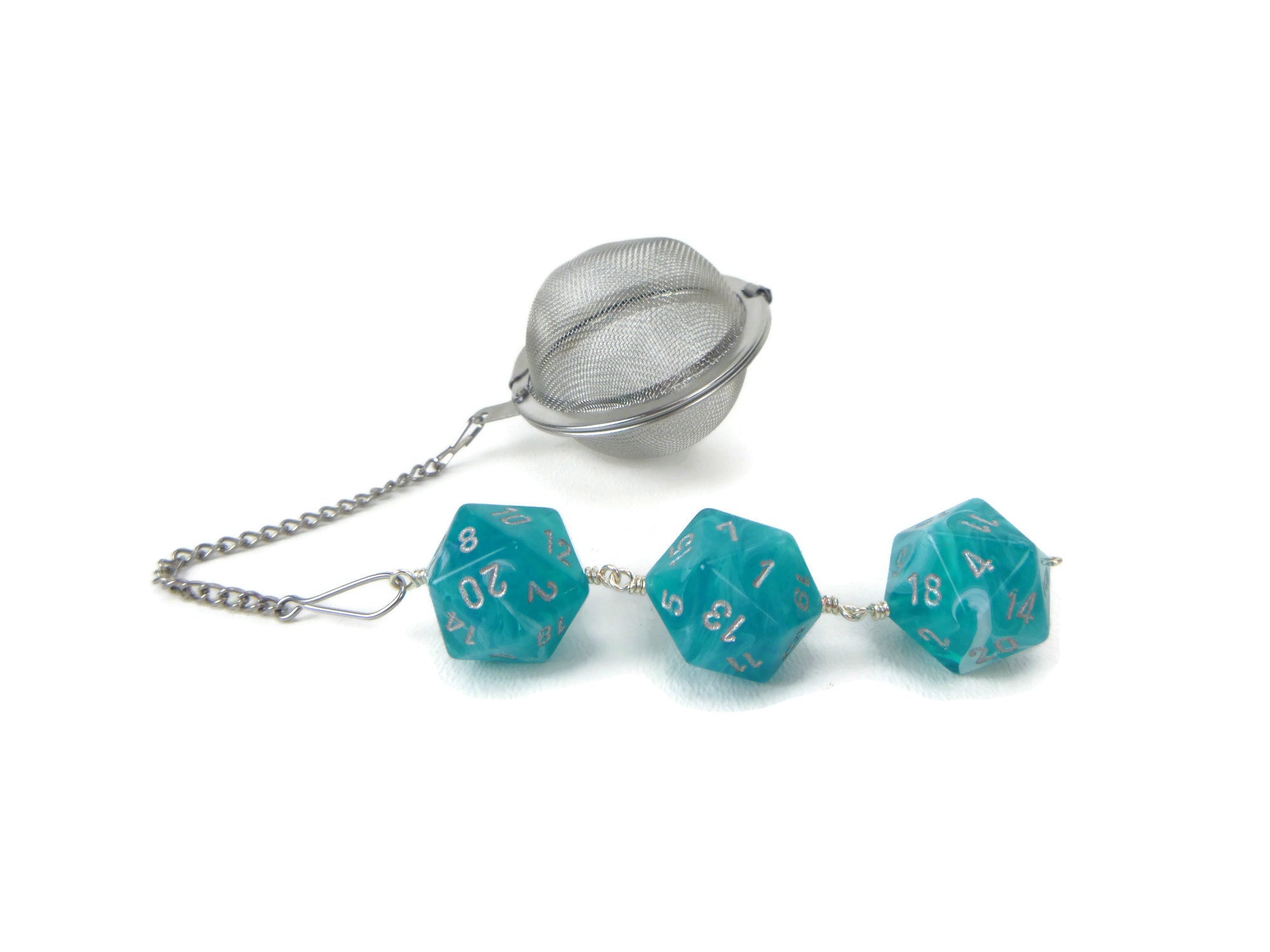 Tea Infuser with Swirled Teal Dice Trio