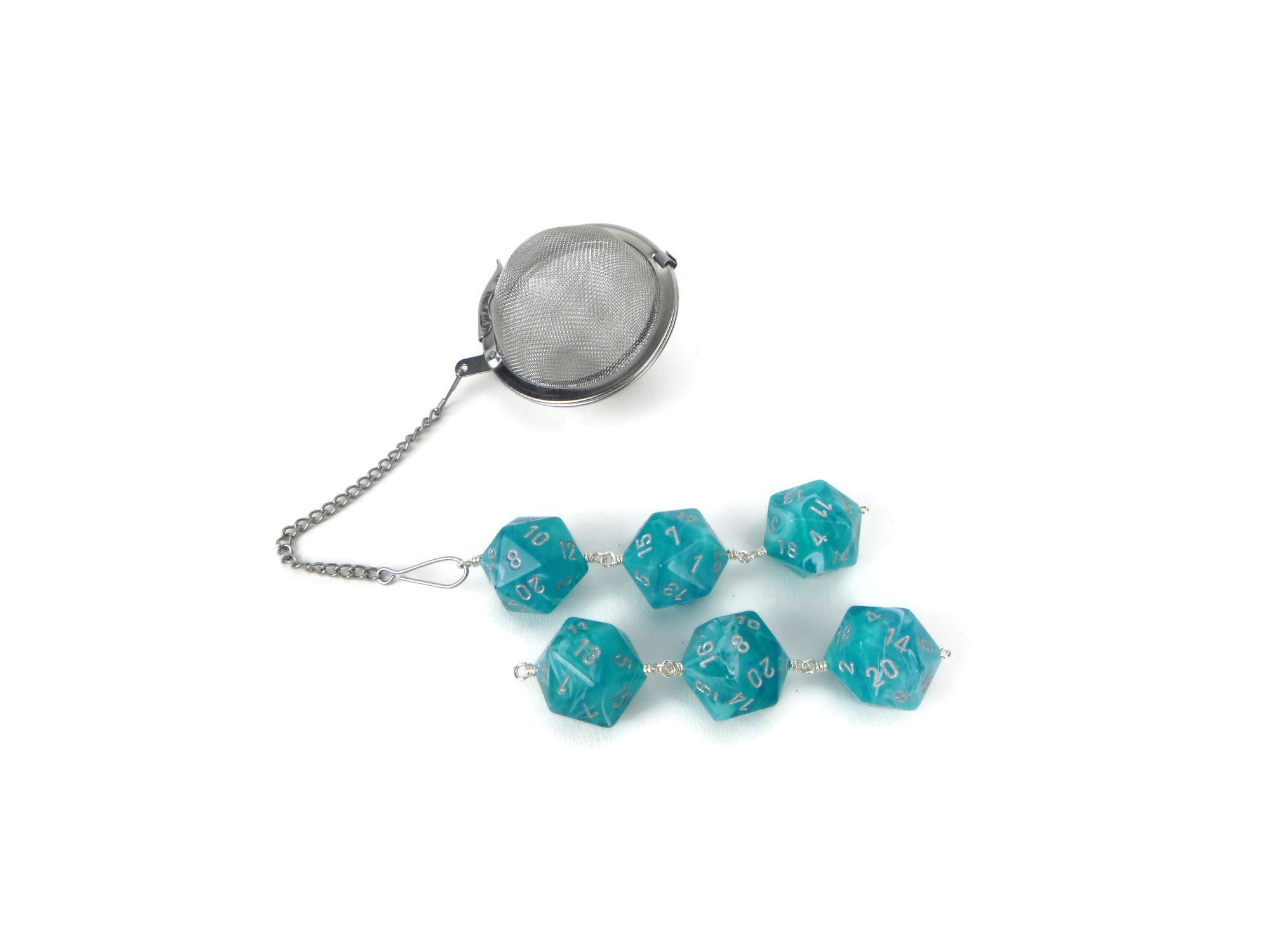 Tea Infuser with Swirled Teal Dice Trio