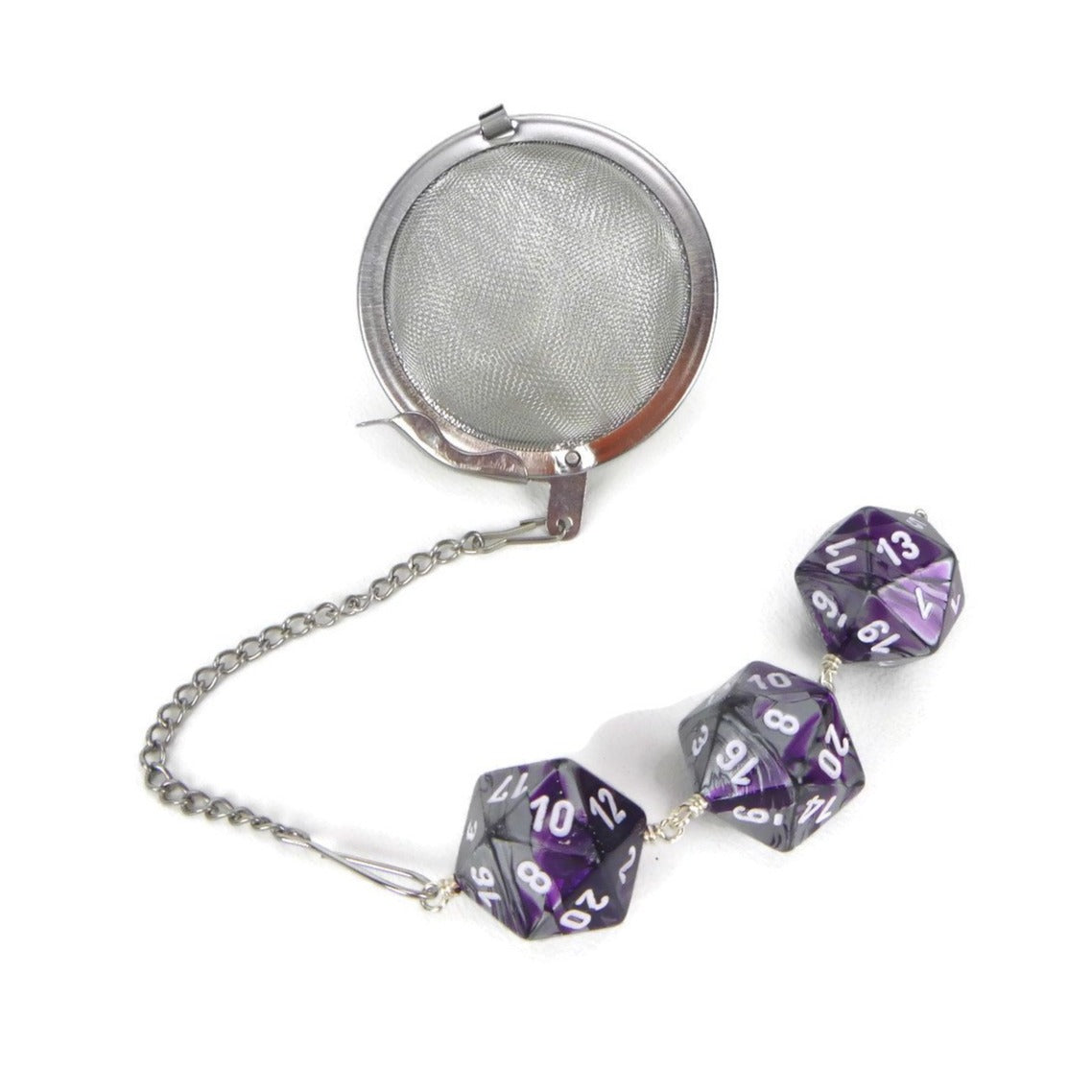 Tea Infuser with Purple and Silver Dice Trio