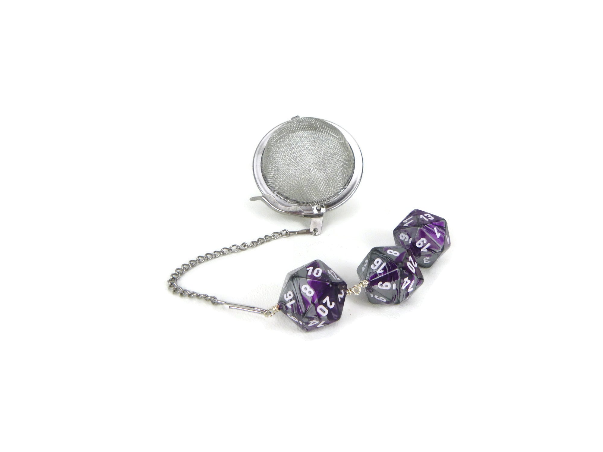 Tea Infuser with Purple and Silver Dice Trio