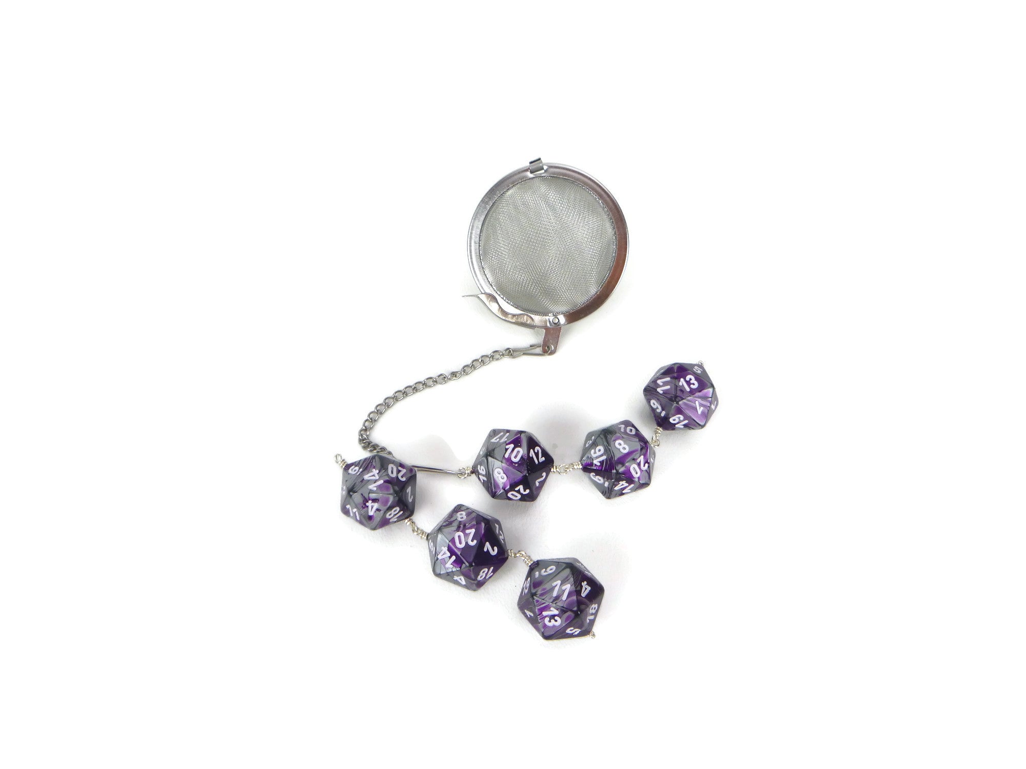 Tea Infuser with Purple and Silver Dice Trio