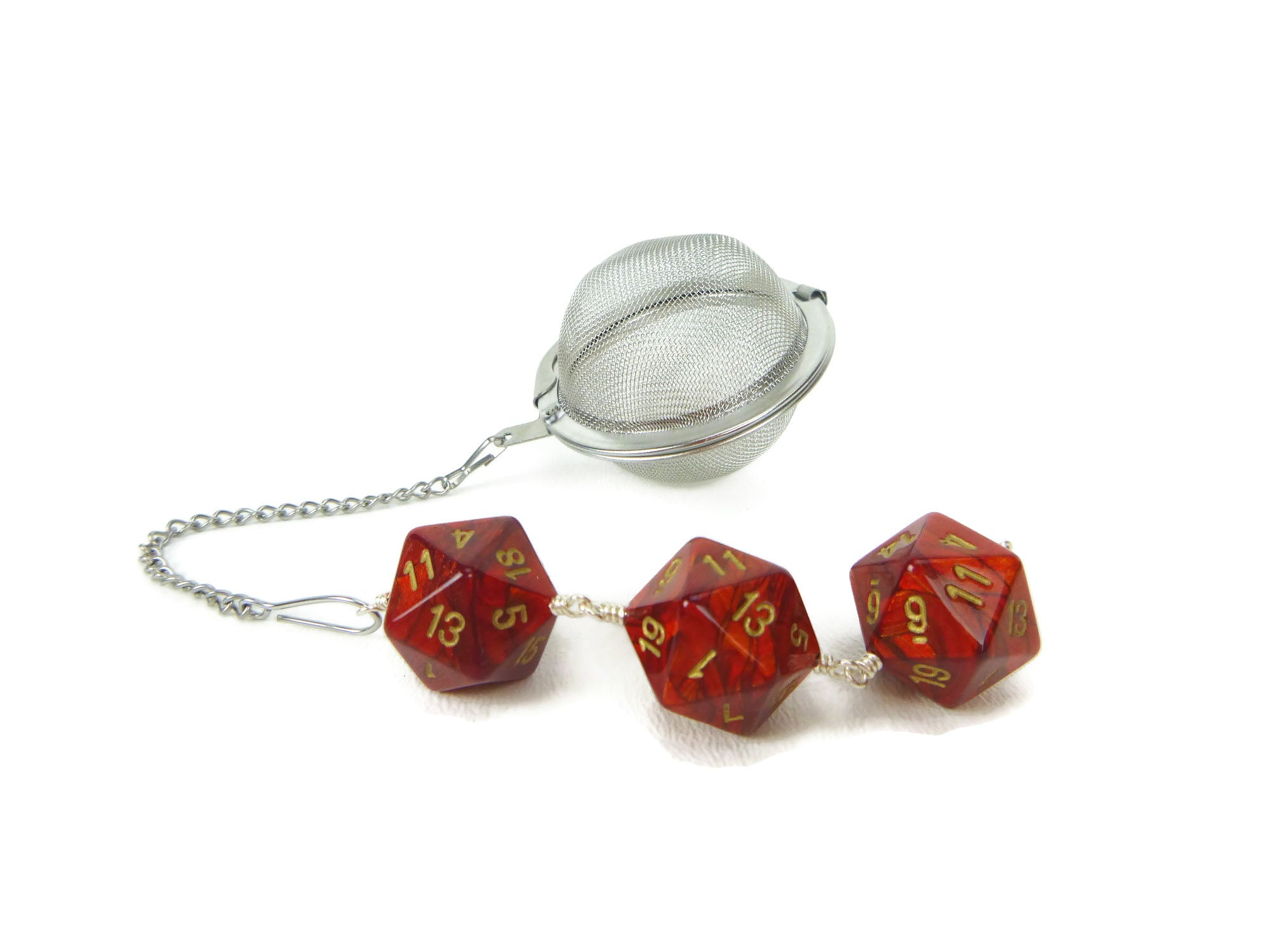 Tea Infuser with Coppery Orange Red Dice Trio