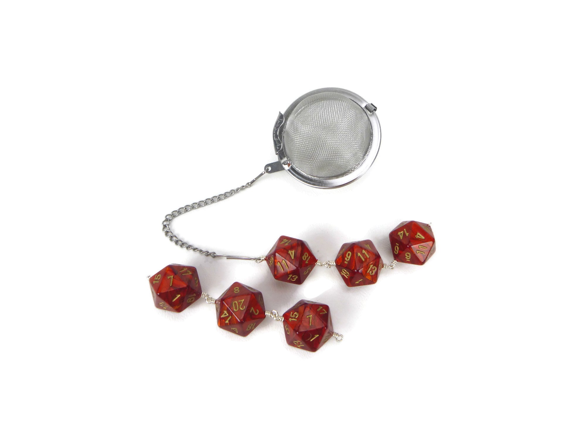 Tea Infuser with Coppery Orange Red Dice Trio