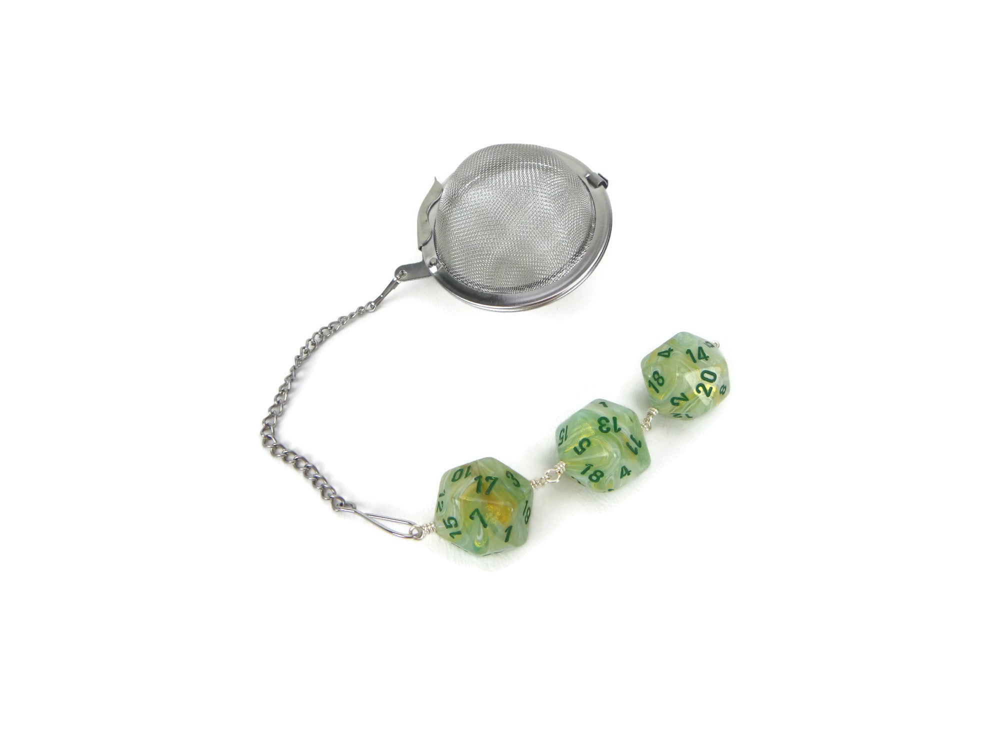 Tea Infuser with Marbled Green and Gold Swirl Dice Trio