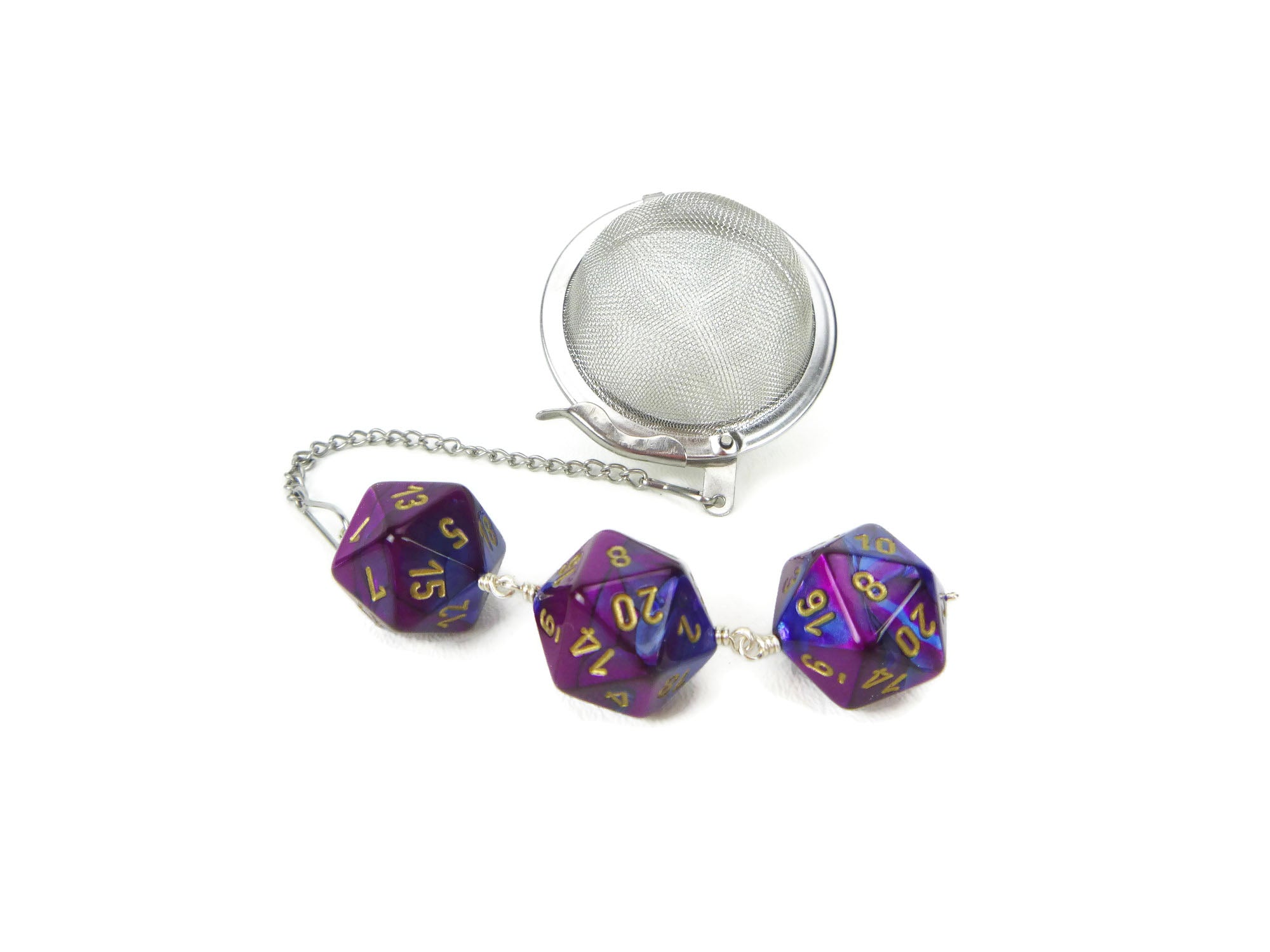 Tea Infuser with Blue and Purple Dice Trio
