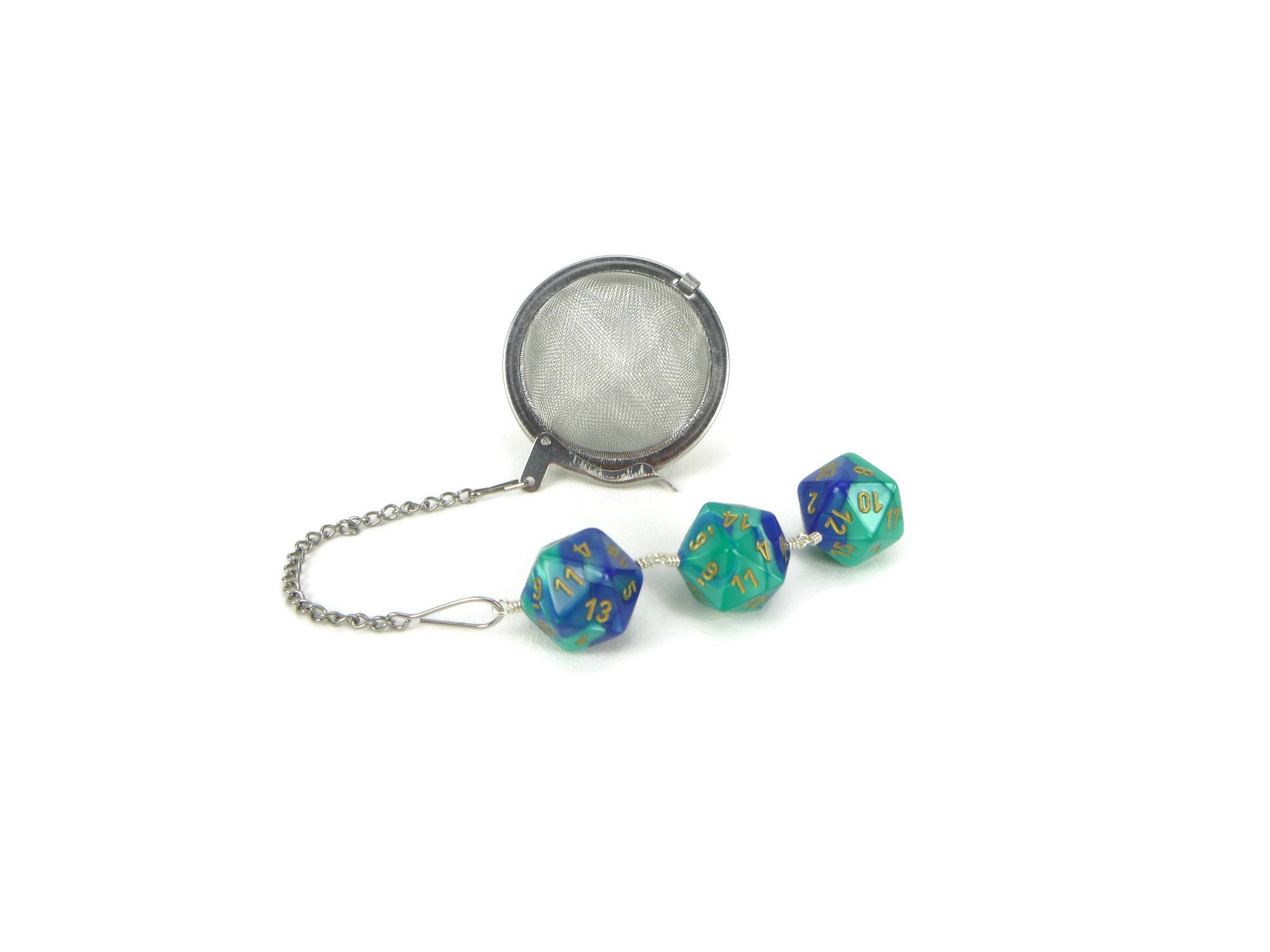 Tea Infuser with Teal and Blue Dice Trio