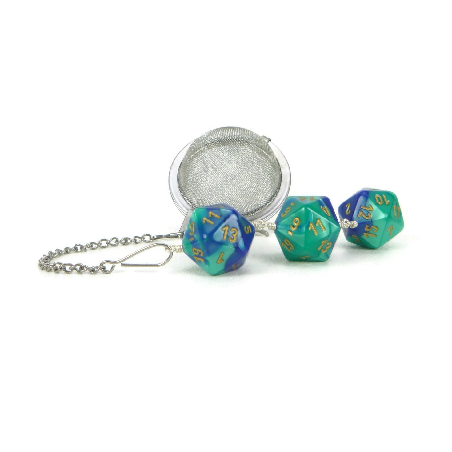 Tea Infuser with Teal and Blue Dice Trio