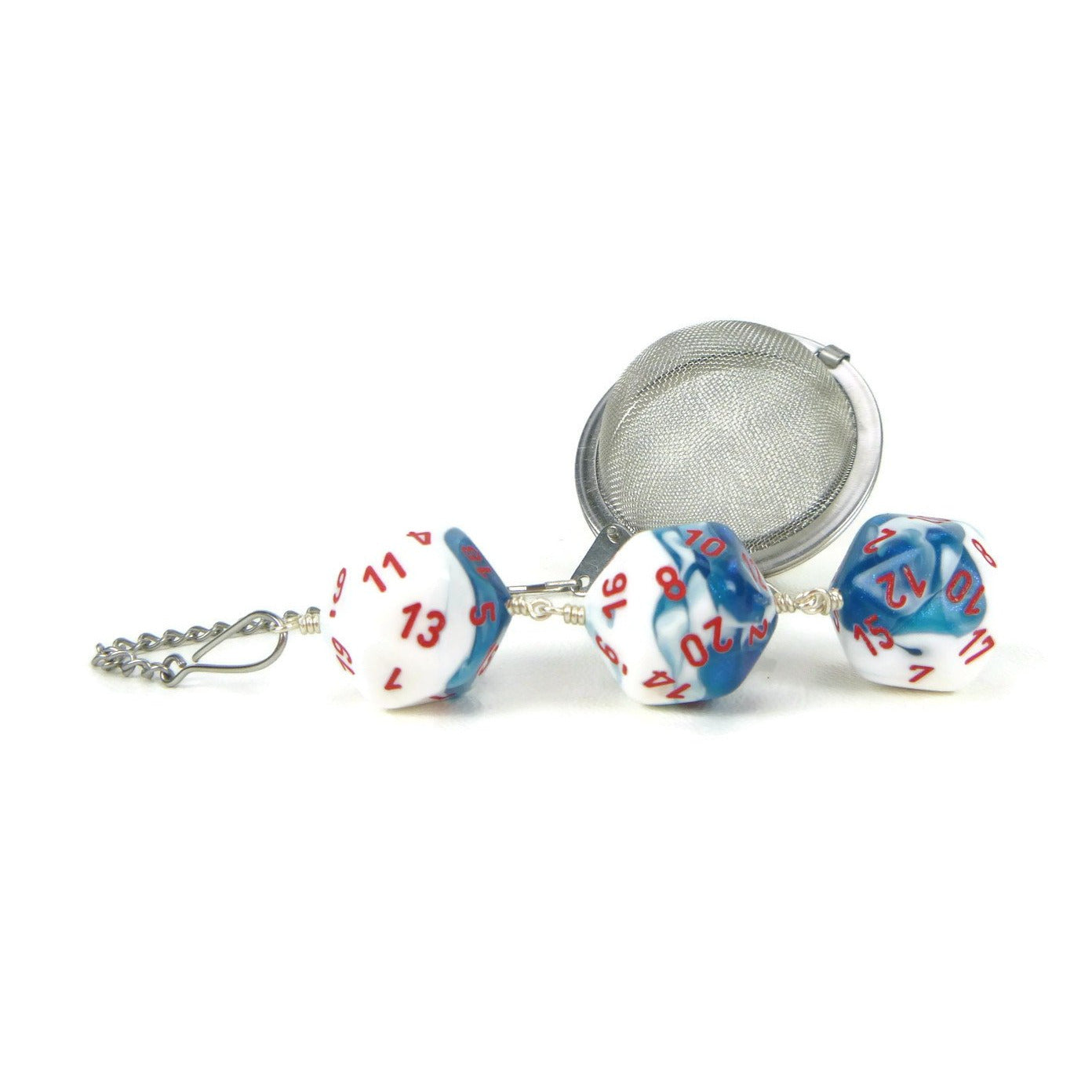 Tea Infuser with Aqua Blue and White Dice Trio