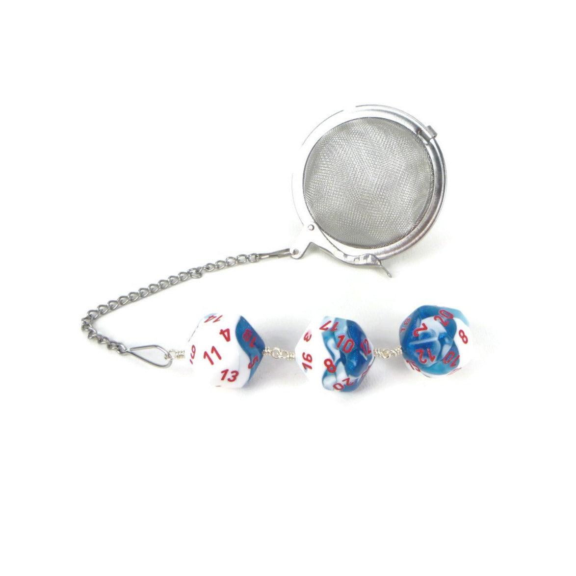 Tea Infuser with Aqua Blue and White Dice Trio
