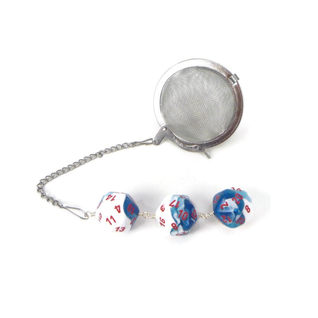Tea Infuser with Aqua Blue and White Dice Trio