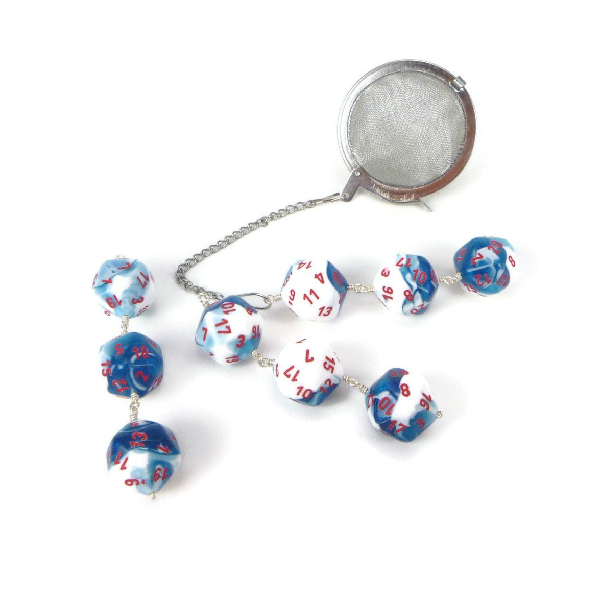 Tea Infuser with Aqua Blue and White Dice Trio