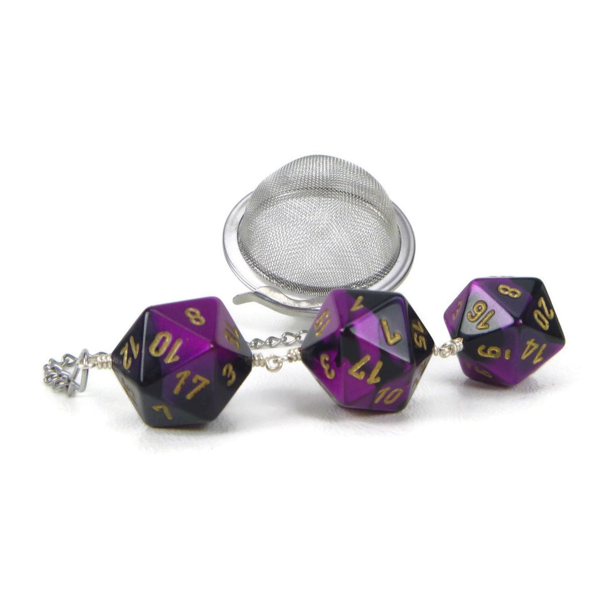 Tea Infuser with Purple and Black Dice Trio