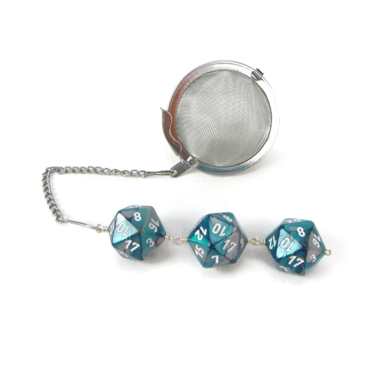 Tea Infuser with Teal and Silver Dice Trio