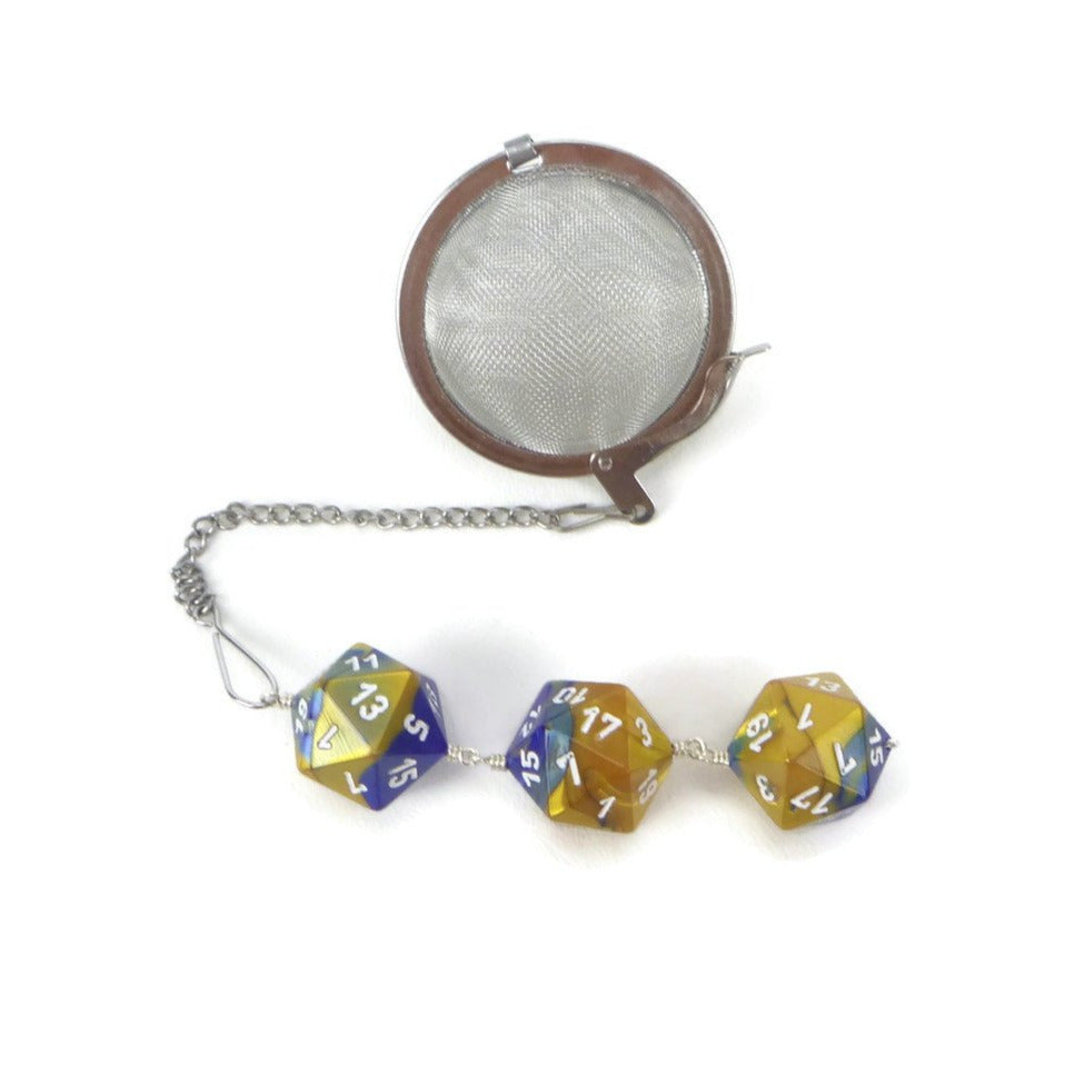 Tea Infuser with Blue and Gold Dice Trio