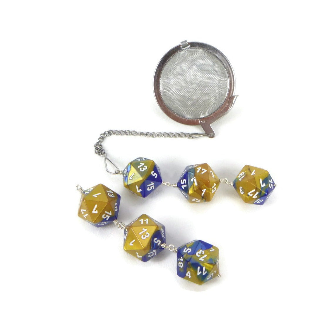 Tea Infuser with Blue and Gold Dice Trio