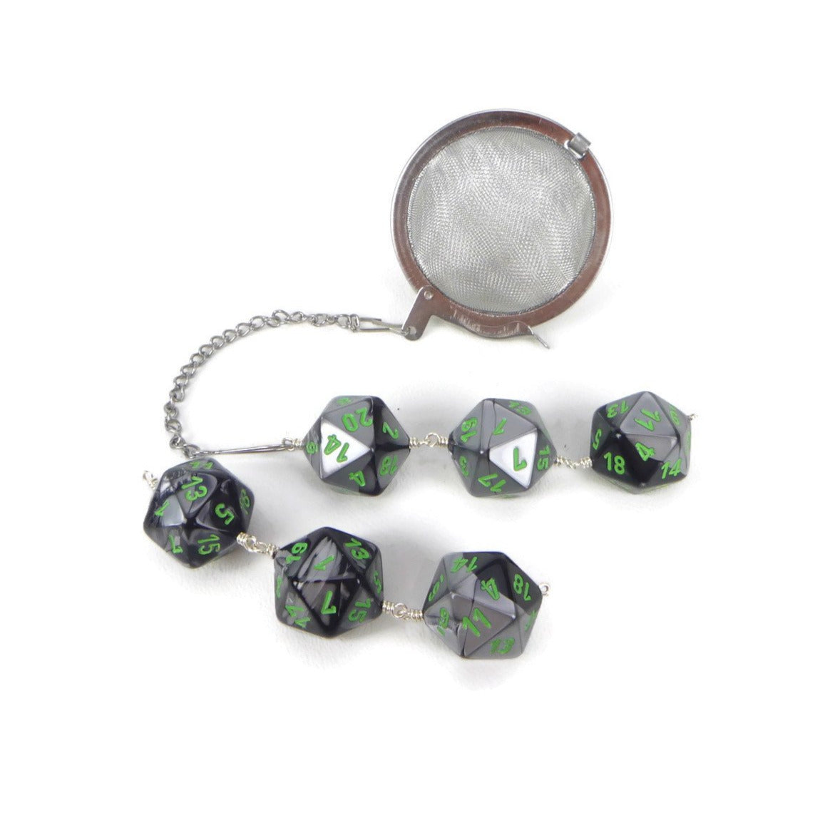 Tea Infuser with Black and Silver Dice Trio