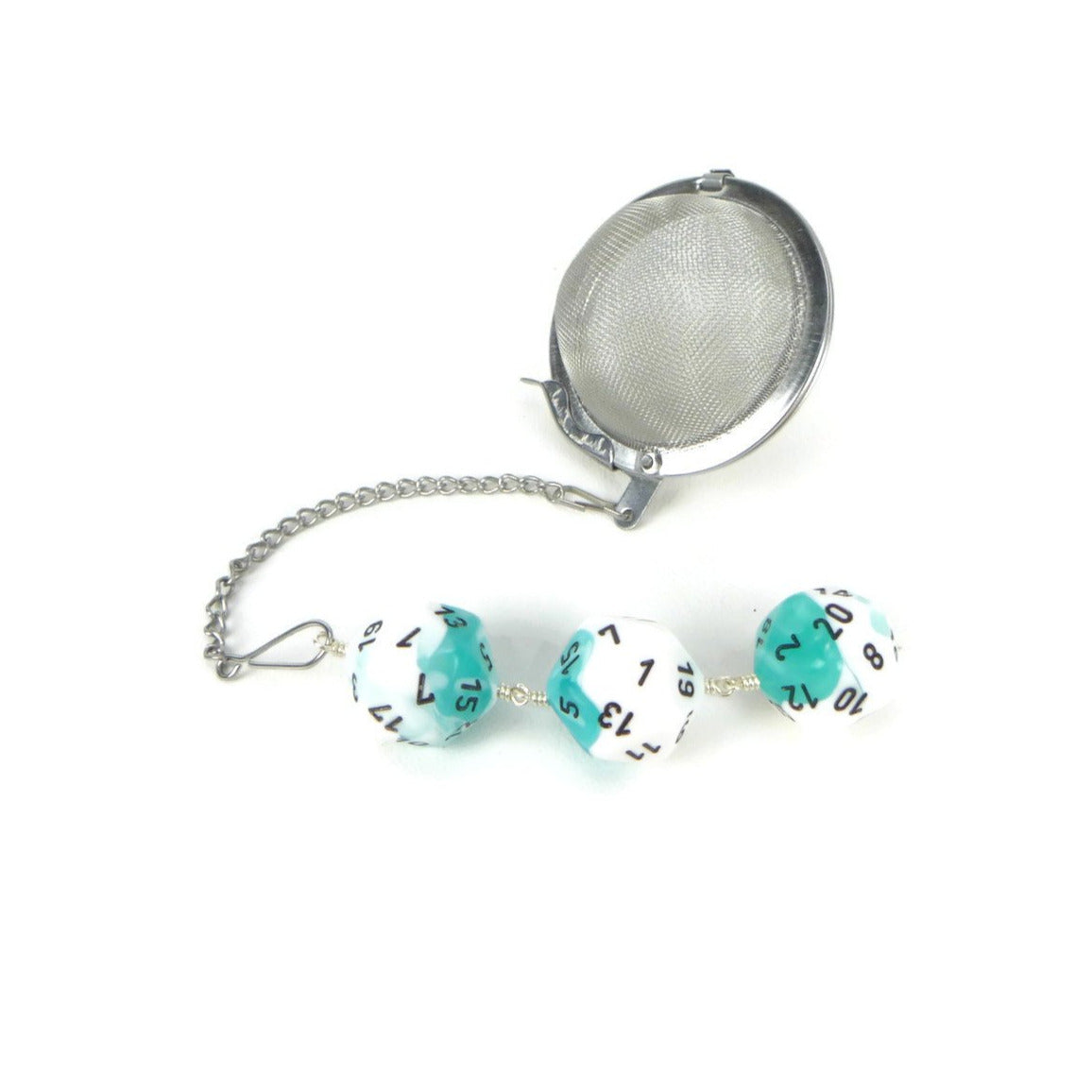 Tea Infuser with Teal and White Dice Trio