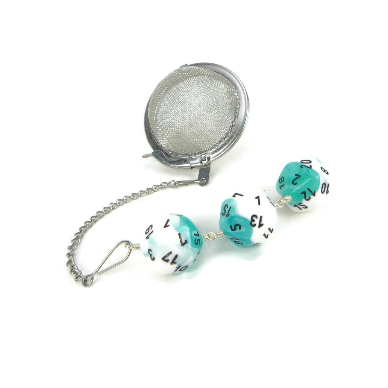 Tea Infuser with Teal and White Dice Trio