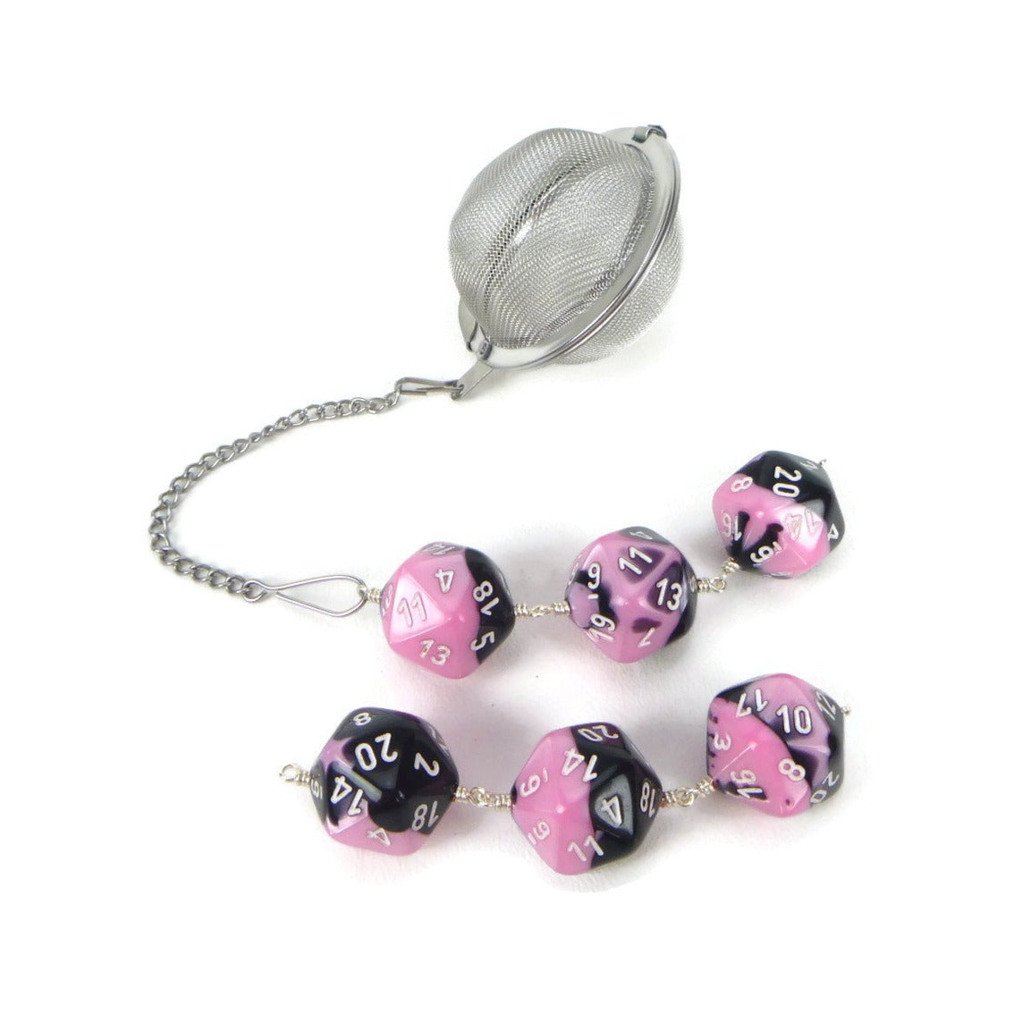 Tea Infuser with Pastel Pink and Black Dice Trio