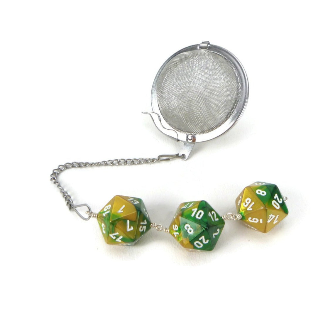 Tea Infuser with Green and Gold Dice Trio
