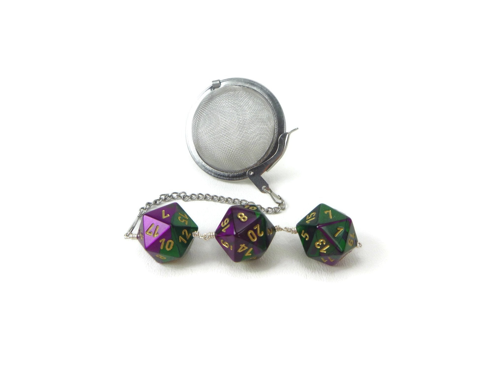 Tea Infuser with Green and Purple Dice Trio